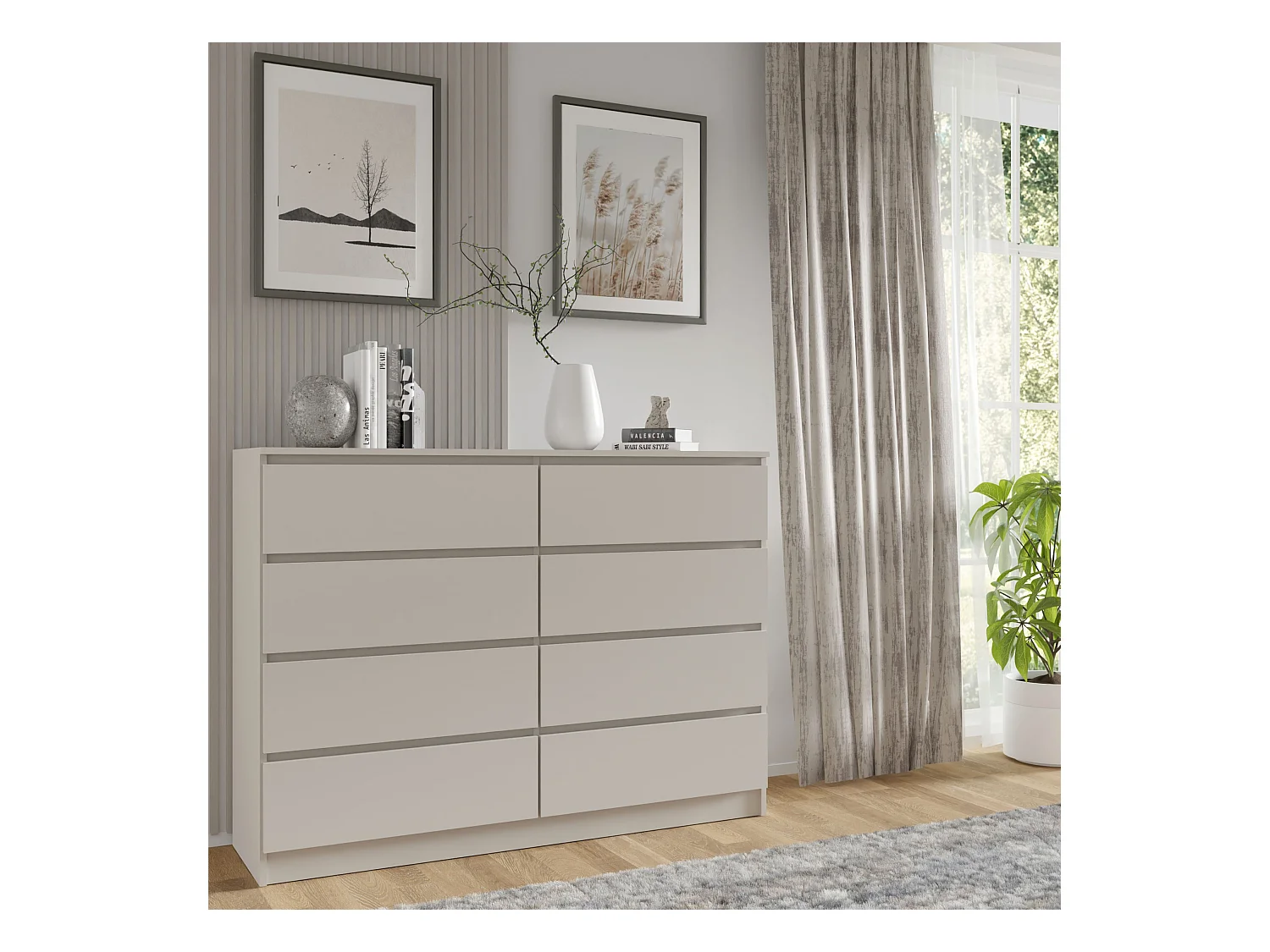 Commode MAJA S8 140 cm cachemire – 8 tiroirs