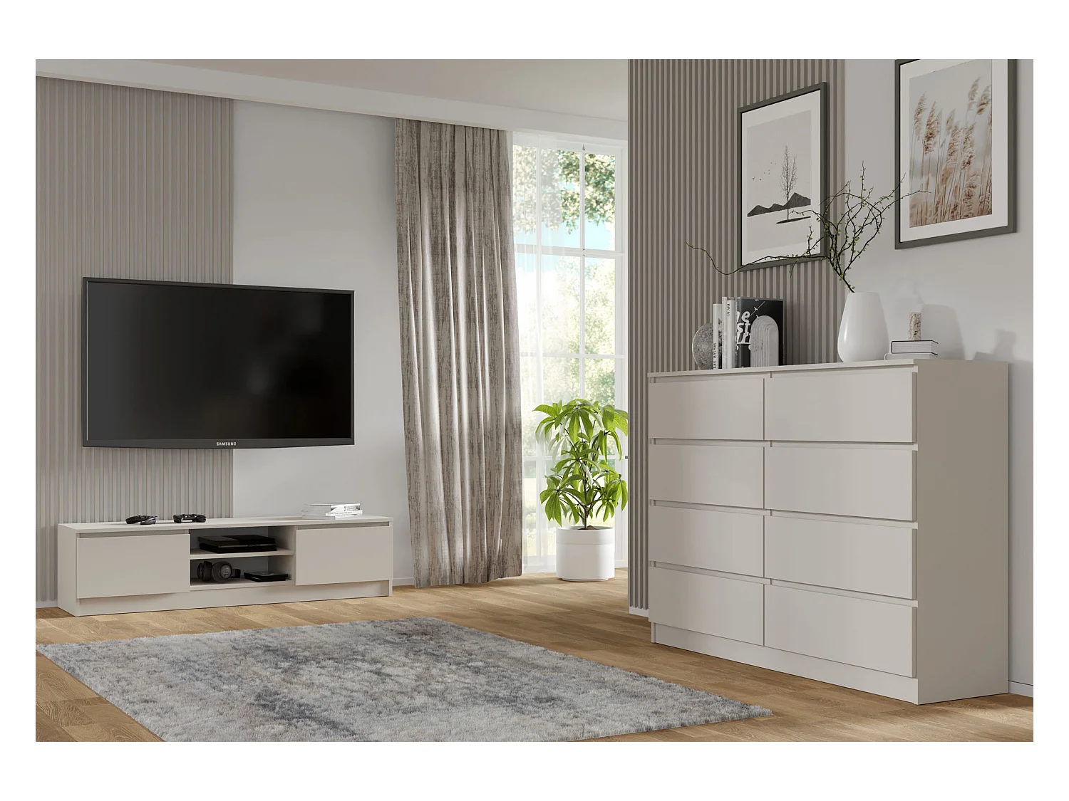 Commode MAJA S8 140 cm cachemire – 8 tiroirs
