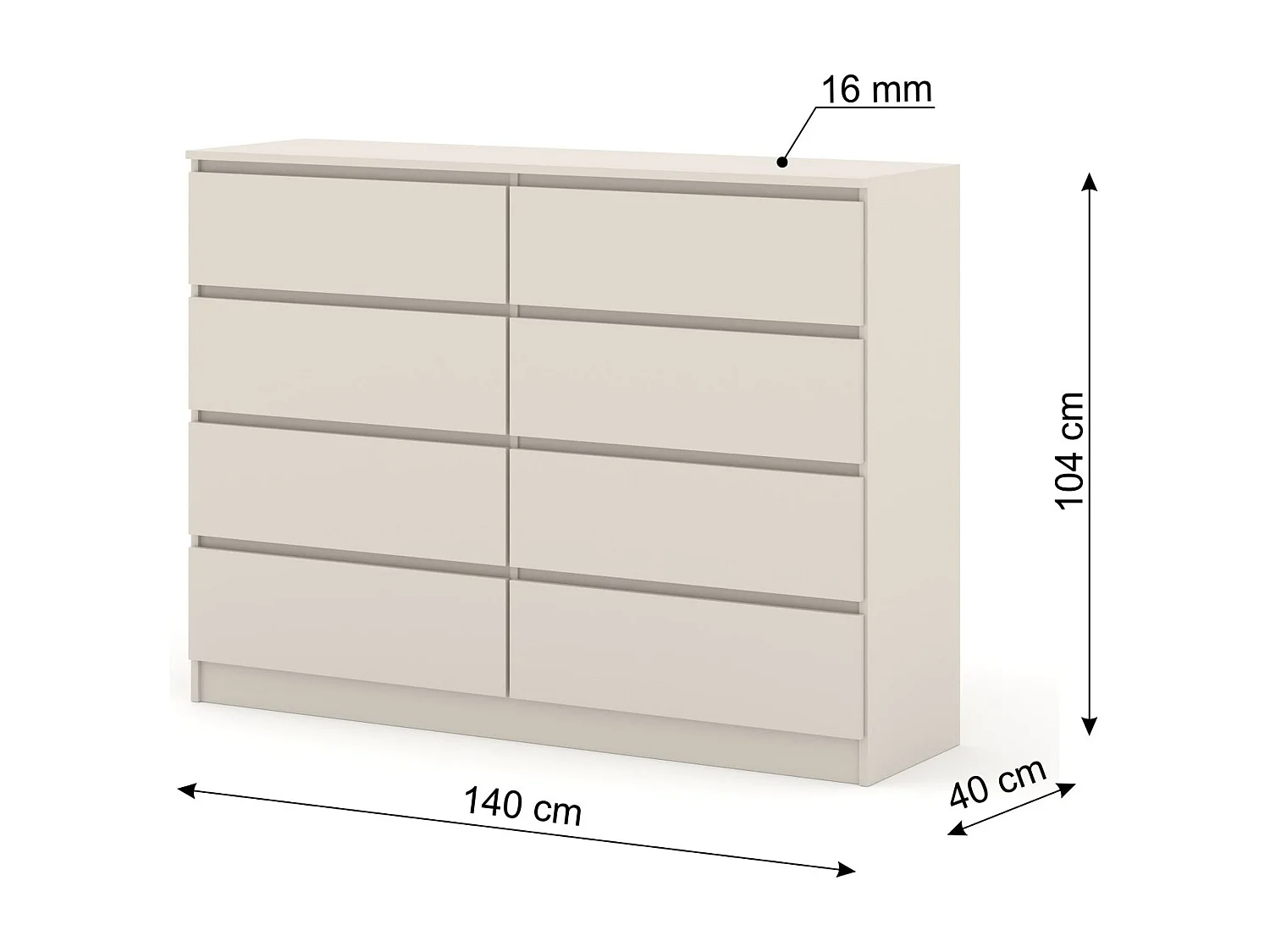 Dressoir MAJA S8 140 cm cashmere – 8 lades