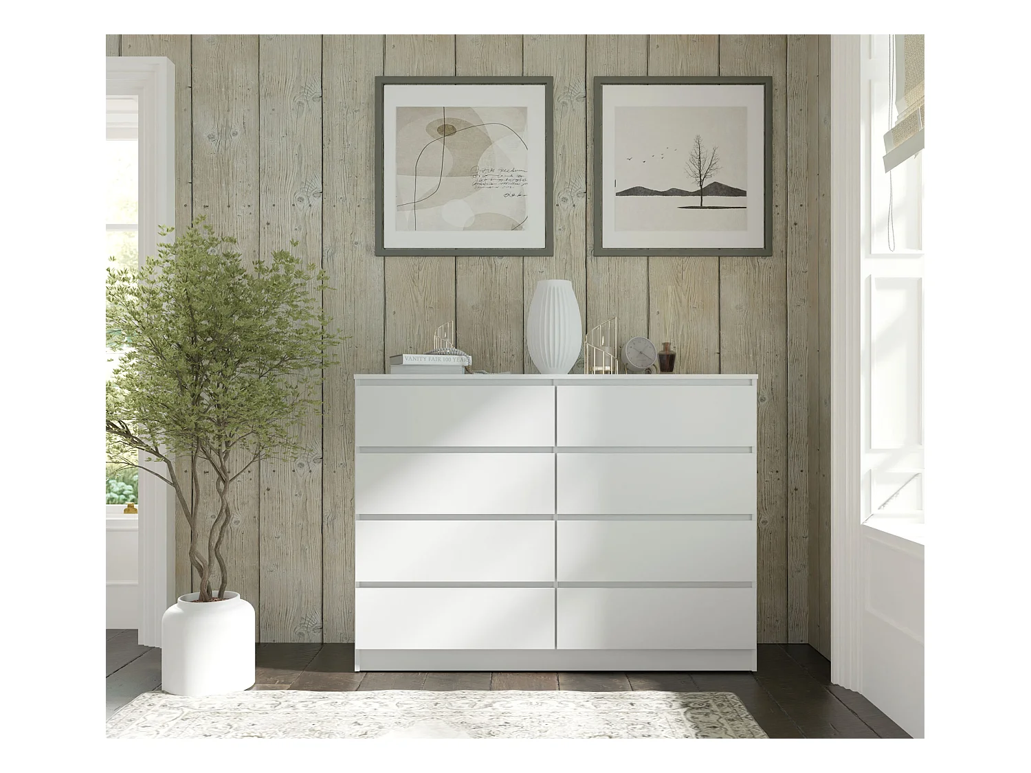 Commode MAJA S8 140 cm blanc mat – 8 tiroirs