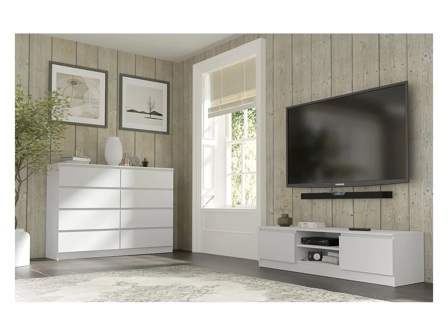 Commode MAJA S8 140 cm blanc mat – 8 tiroirs