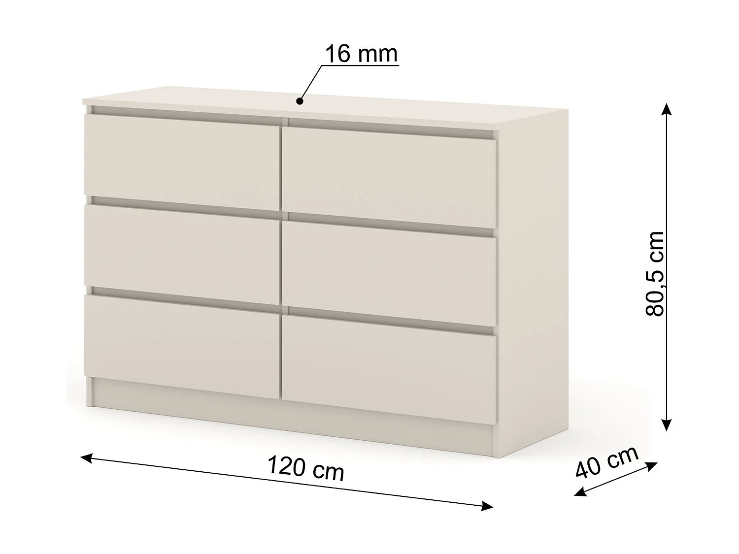 Cómoda MAJA S6 120 cm color cashmere – 6 cajones