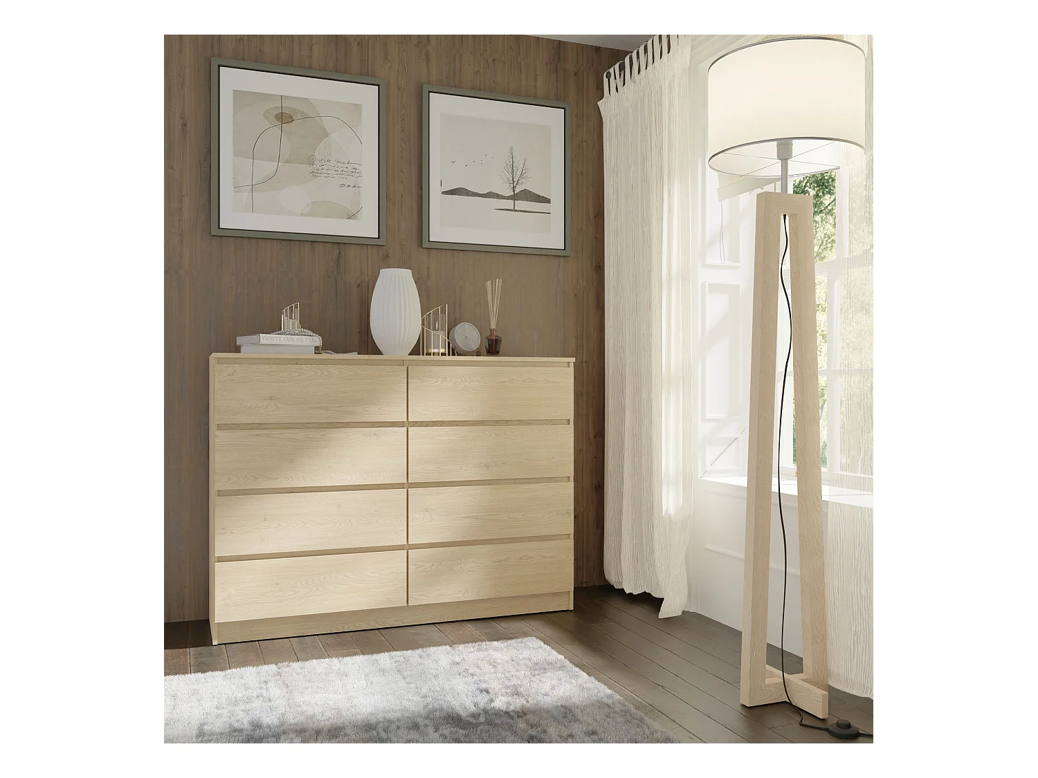 Comò MAJA S8 140 cm Rovere Cremona  – 8 cassetti