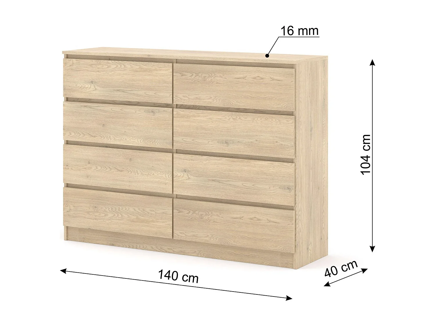 Dressoir MAJA S8 140 cm Eik Cremona  – 8 lades