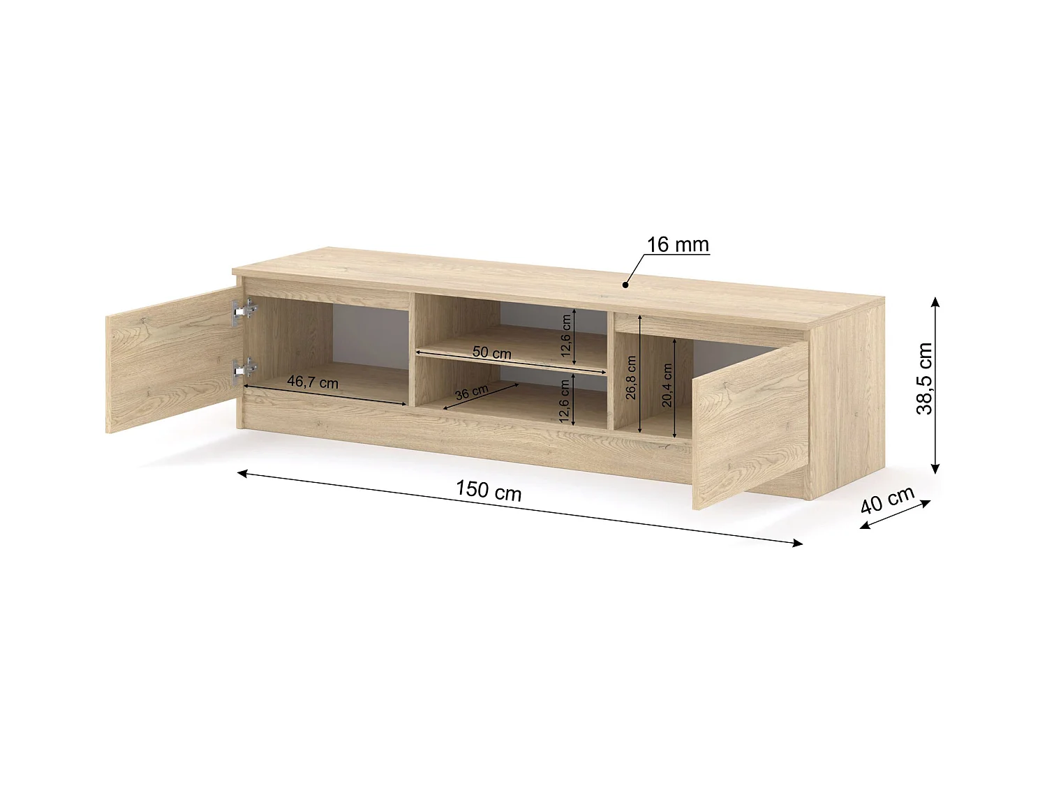 TV-Schrank MAJA 150 cm Eiche Cremona  – Fernsehschrank