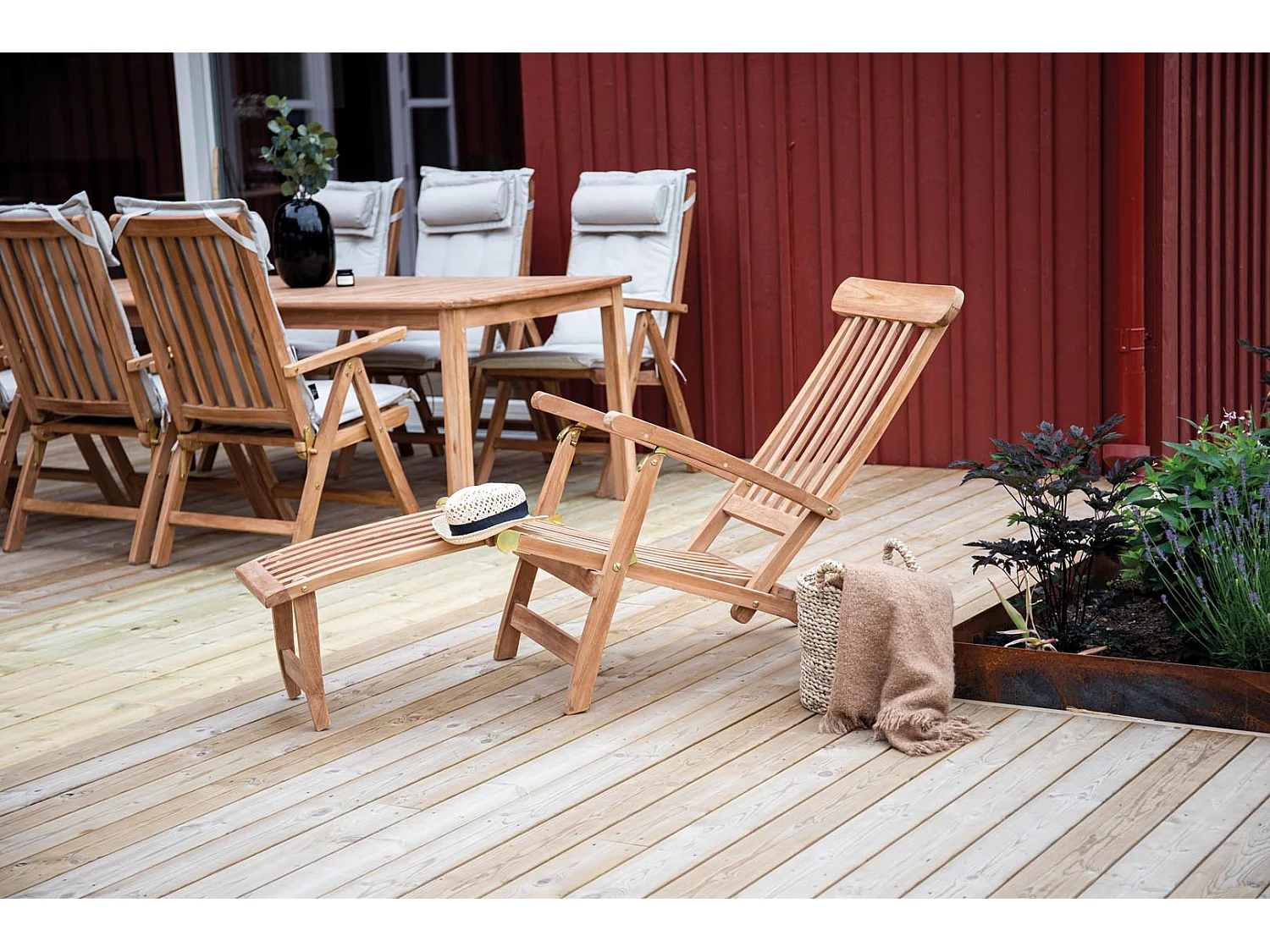 Chaise Longue en Bois de Teck "Kenya" 150cm Naturel