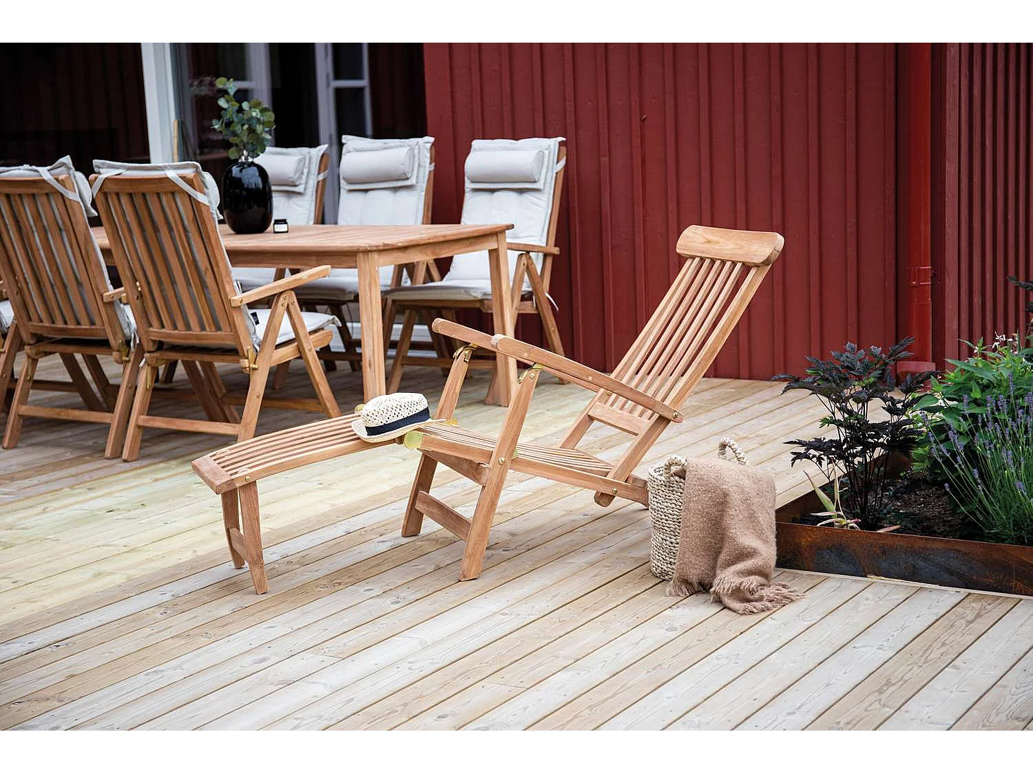 Chaise Longue en Bois de Teck "Kenya" 150cm Naturel