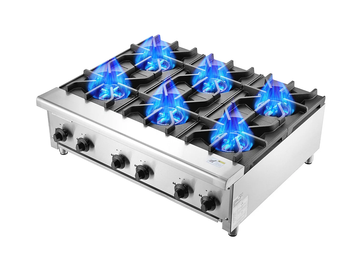 Kommerzieller Gasherd SucceBuy mit 6 Brennern, 42 kW, Edelstahl, Geeignet für Propan und Erdgas, Tischherd