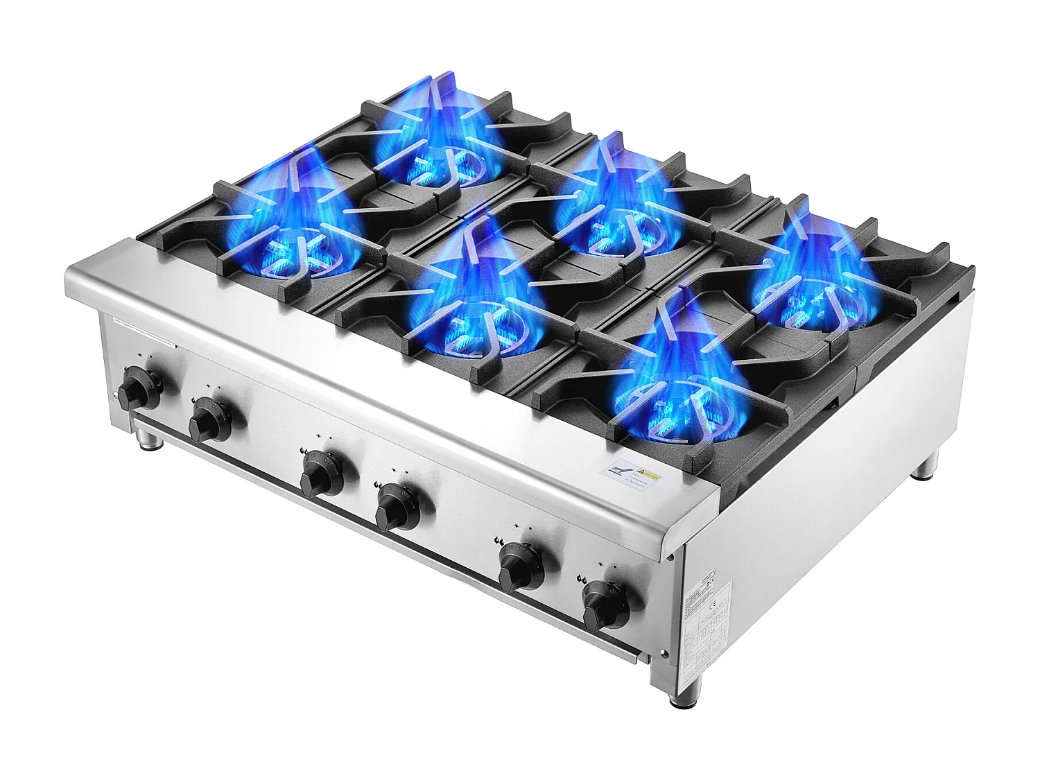 Fornello a Gas Commerciale SucceBuy con 6 Bruciatori, 42 kW, Acciaio Inossidabile, Adatto a Propano e Gas Naturale, Fornello da Banco