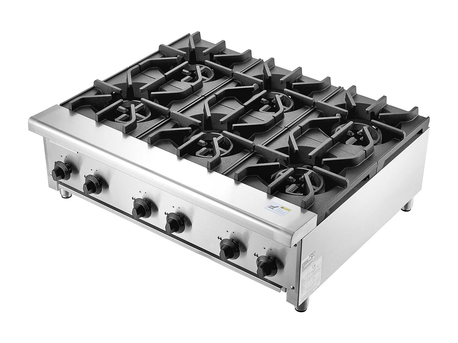 Fornello a Gas Commerciale SucceBuy con 6 Bruciatori, 42 kW, Acciaio Inossidabile, Adatto a Propano e Gas Naturale, Fornello da Banco