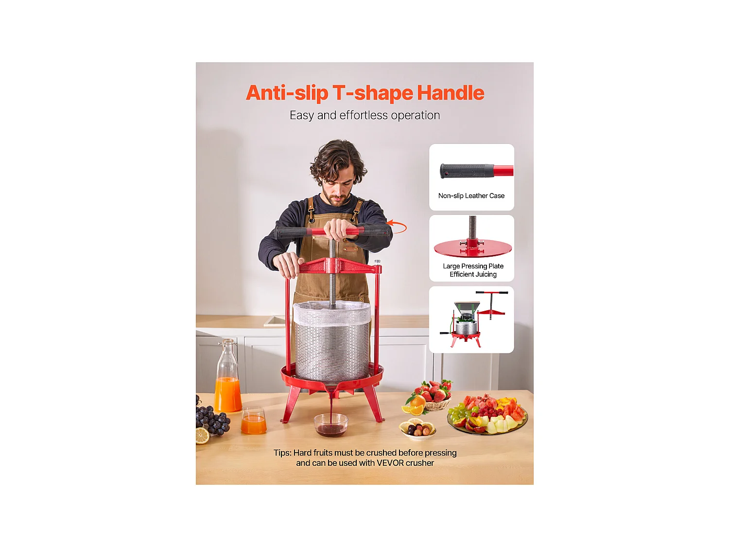 Handpresse für Früchte und Wein SucceBuy , Edelstahl 14L, für die Hausbrauerei, mit Querbalken und Stabiler Dreieckskonstruktion