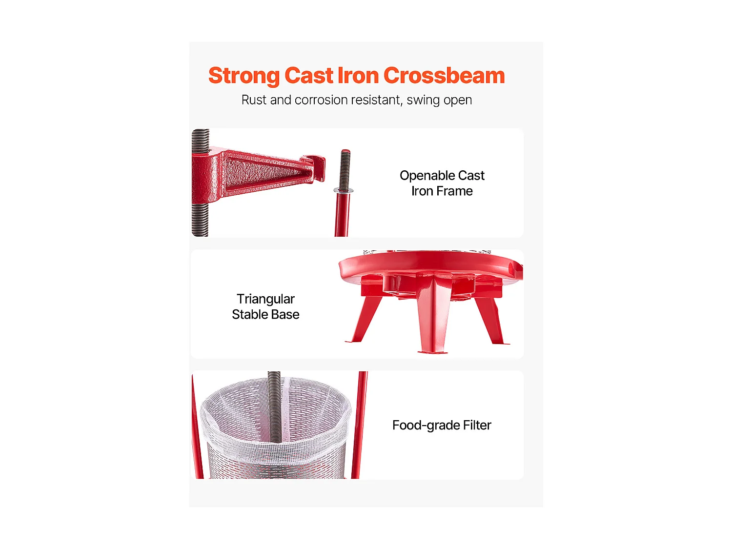 Manual Fruit and Wine Press SucceBuy, 14L Stainless Steel, for Home Brewing, met Dwarsbalk en Dtabiel Driehoekig Ontwerp