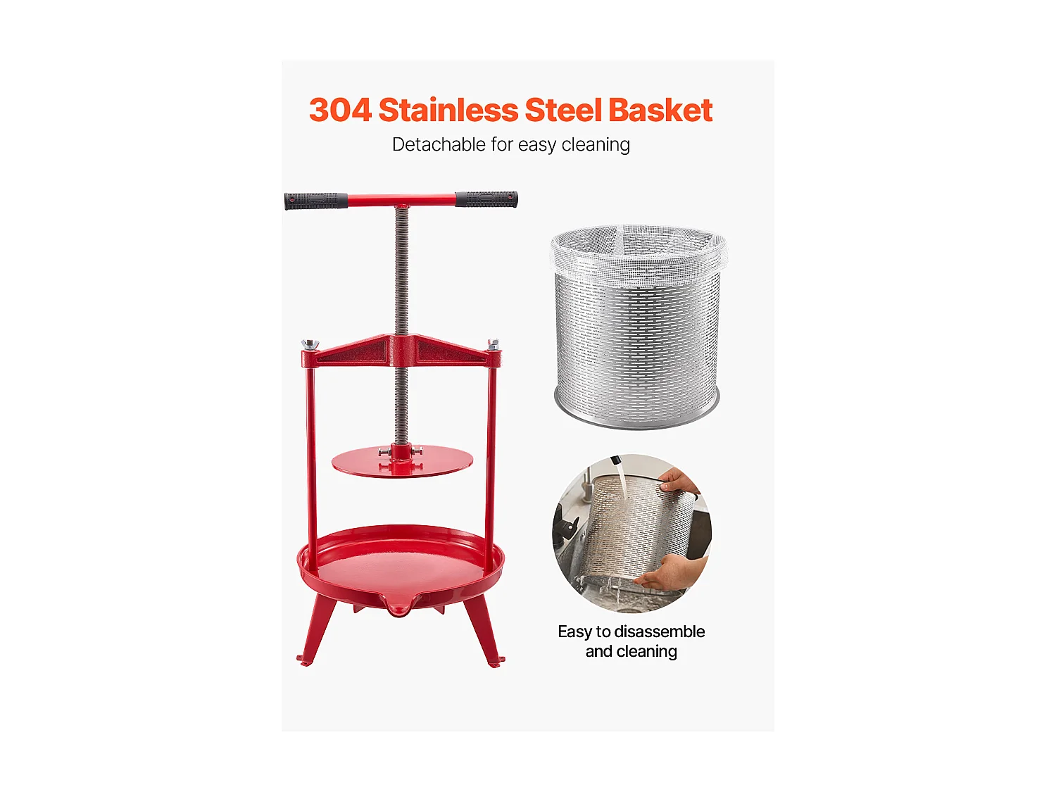 Manual Fruit and Wine Press SucceBuy, 14L Stainless Steel, for Home Brewing, met Dwarsbalk en Dtabiel Driehoekig Ontwerp