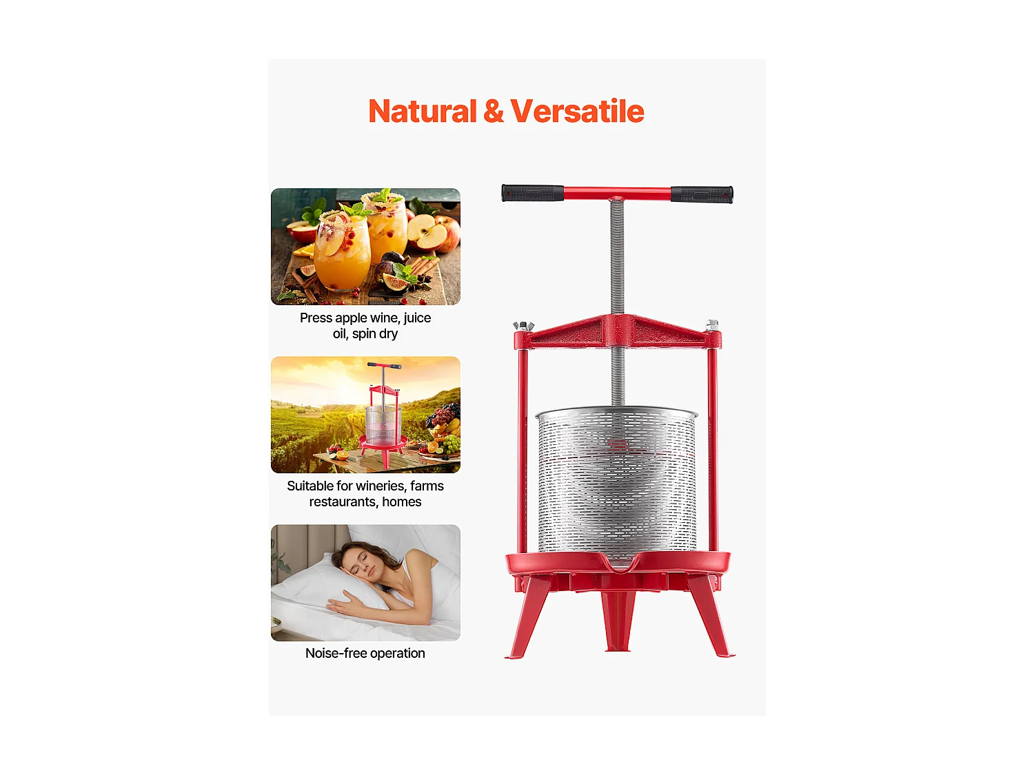 Manual Fruit and Wine Press SucceBuy, 14L Stainless Steel, for Home Brewing, met Dwarsbalk en Dtabiel Driehoekig Ontwerp