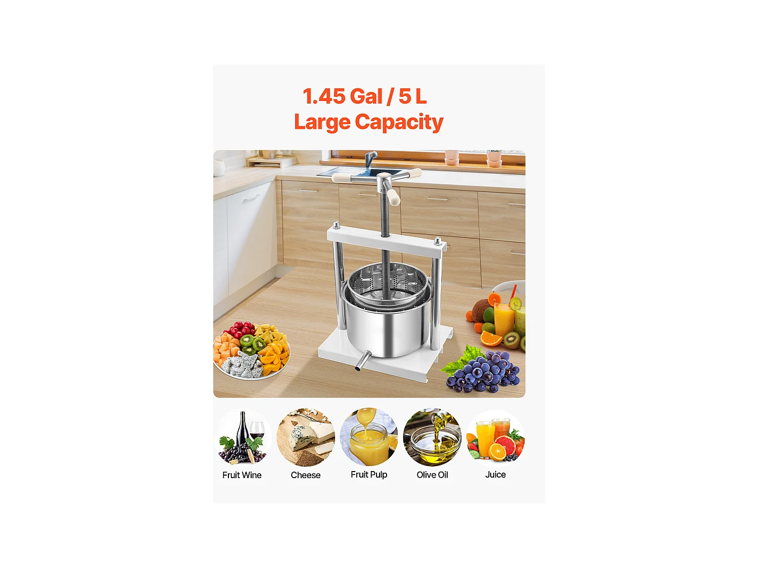 Prensa Manual para Vinificação Doméstica SucceBuy, 5 L, Aço Inoxidável, Extrator de Sumo para Sidra, Maçã, Uva, Mel