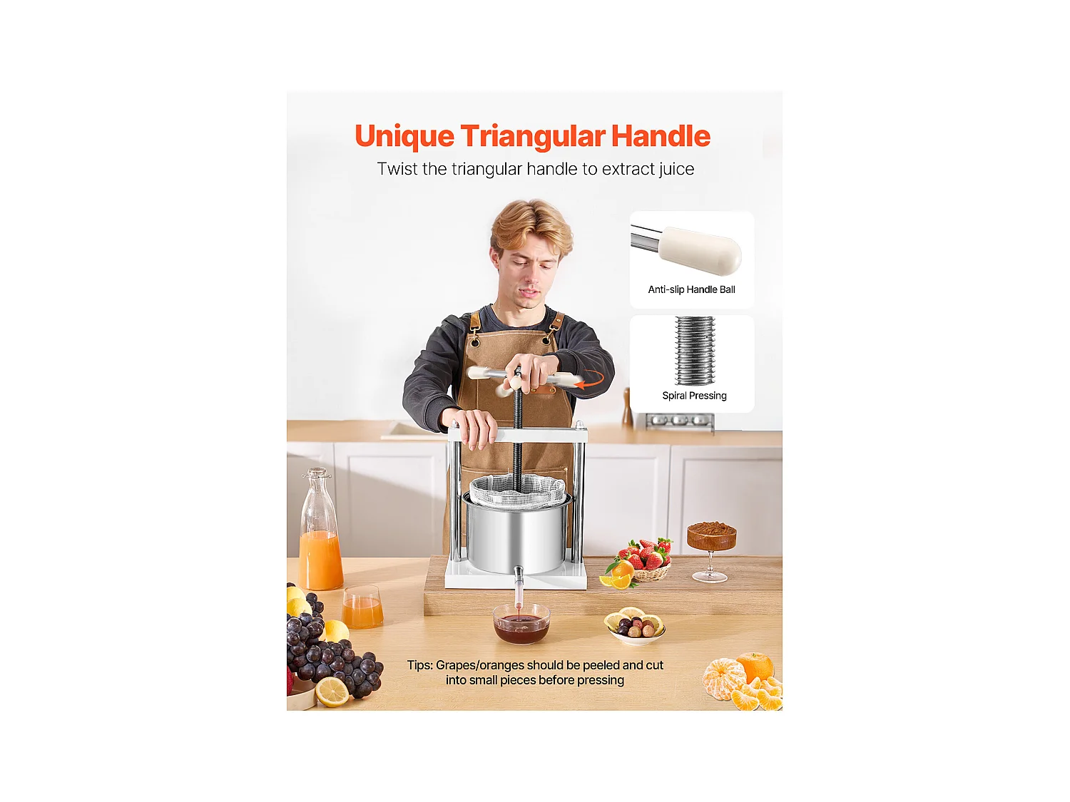 Prensa Manual para Vinificação Doméstica SucceBuy, 5 L, Aço Inoxidável, Extrator de Sumo para Sidra, Maçã, Uva, Mel