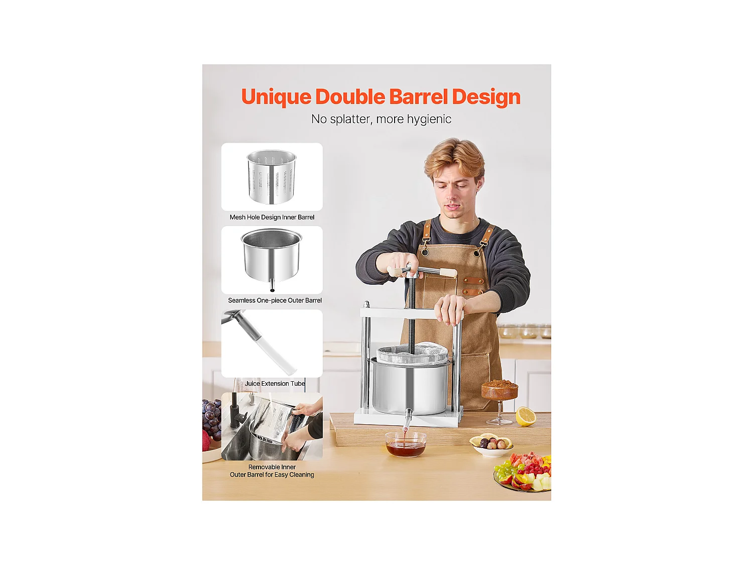 Prensa Manual para Vinificação Doméstica SucceBuy, 5 L, Aço Inoxidável, Extrator de Sumo para Sidra, Maçã, Uva, Mel