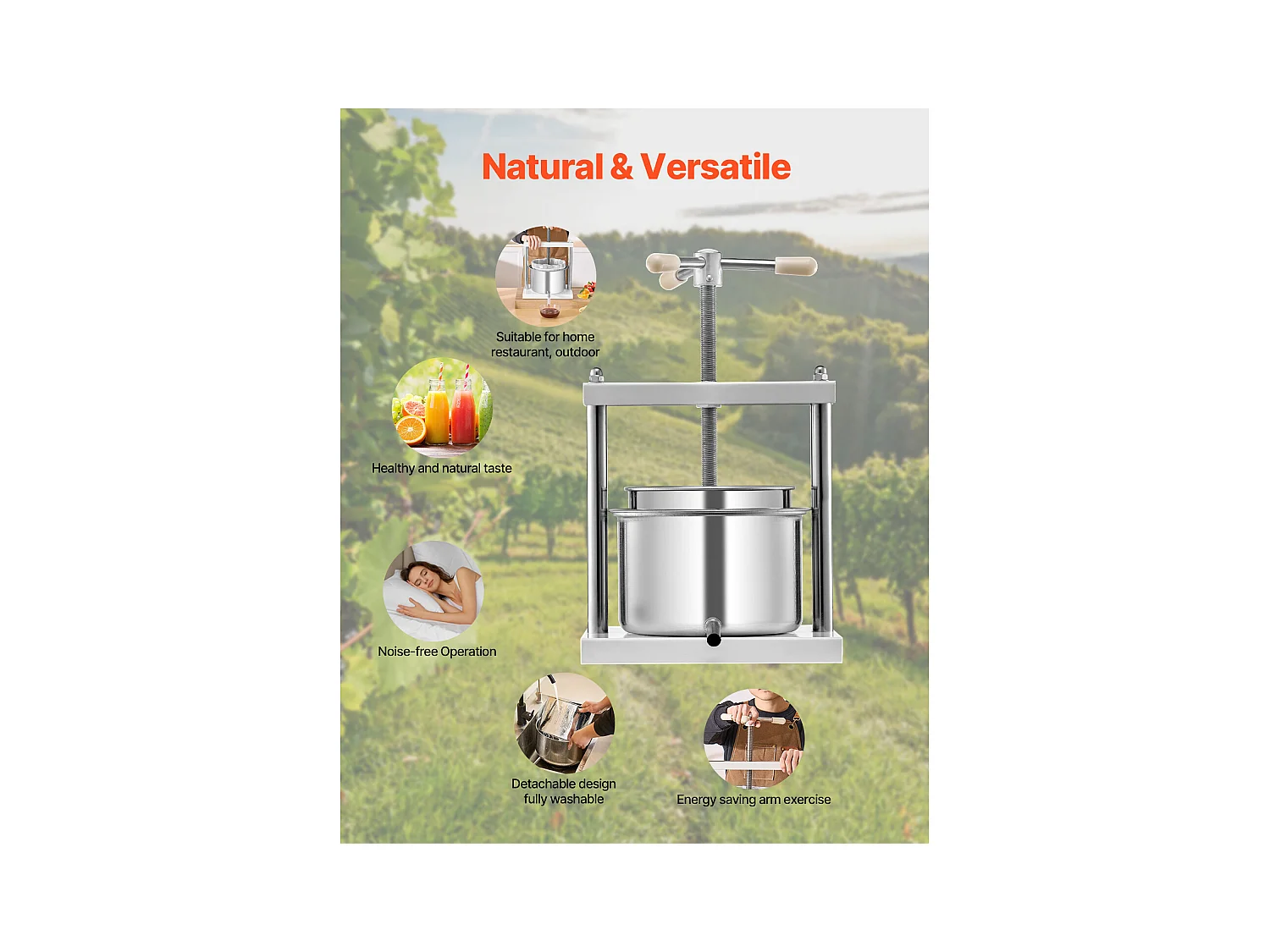 Prensa Manual para Vinificação Doméstica SucceBuy, 5 L, Aço Inoxidável, Extrator de Sumo para Sidra, Maçã, Uva, Mel