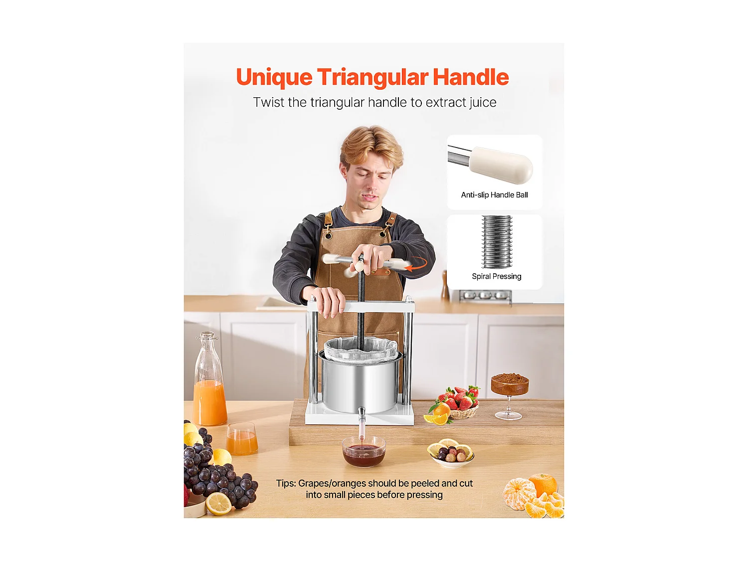 Manual Press for Home Winemaking SucceBuy , 5 L, Stainless Steel, Sapcentrifuge voor Cider, Appels, Druiven, Honing