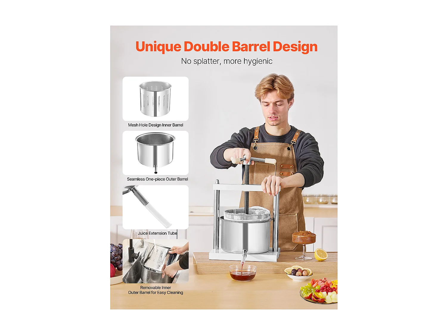 Manual Press for Home Winemaking SucceBuy , 5 L, Stainless Steel, Sapcentrifuge voor Cider, Appels, Druiven, Honing