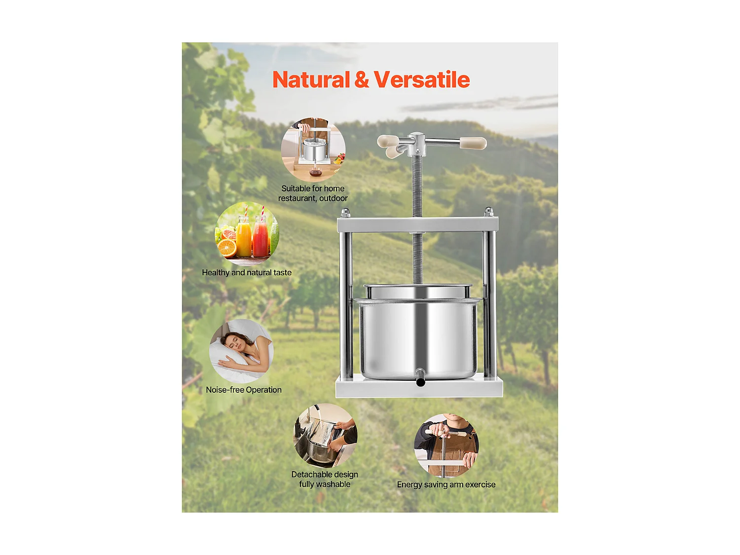 Manual Press for Home Winemaking SucceBuy , 5 L, Stainless Steel, Sapcentrifuge voor Cider, Appels, Druiven, Honing