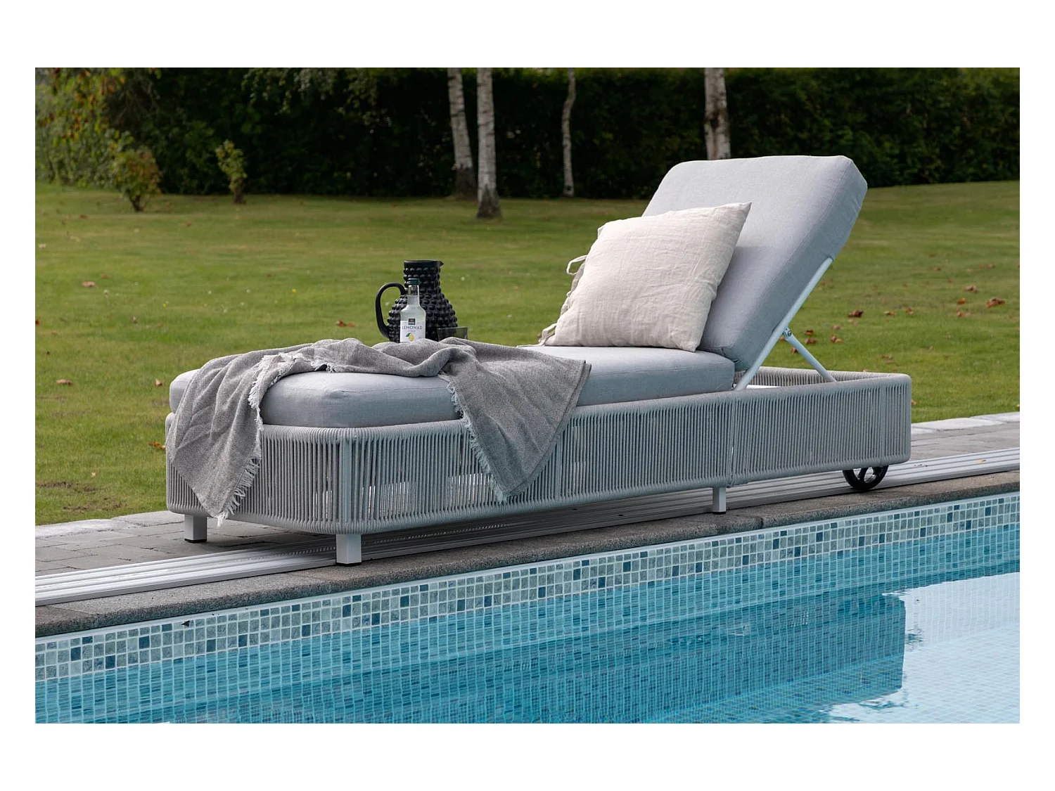 Transat à Roulettes "Virya" 205cm Blanc & Gris