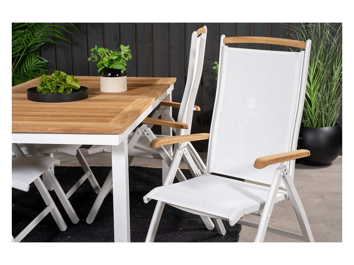 Panama Gartenstuhl 5 Pos. einstellbar weiß, natur.