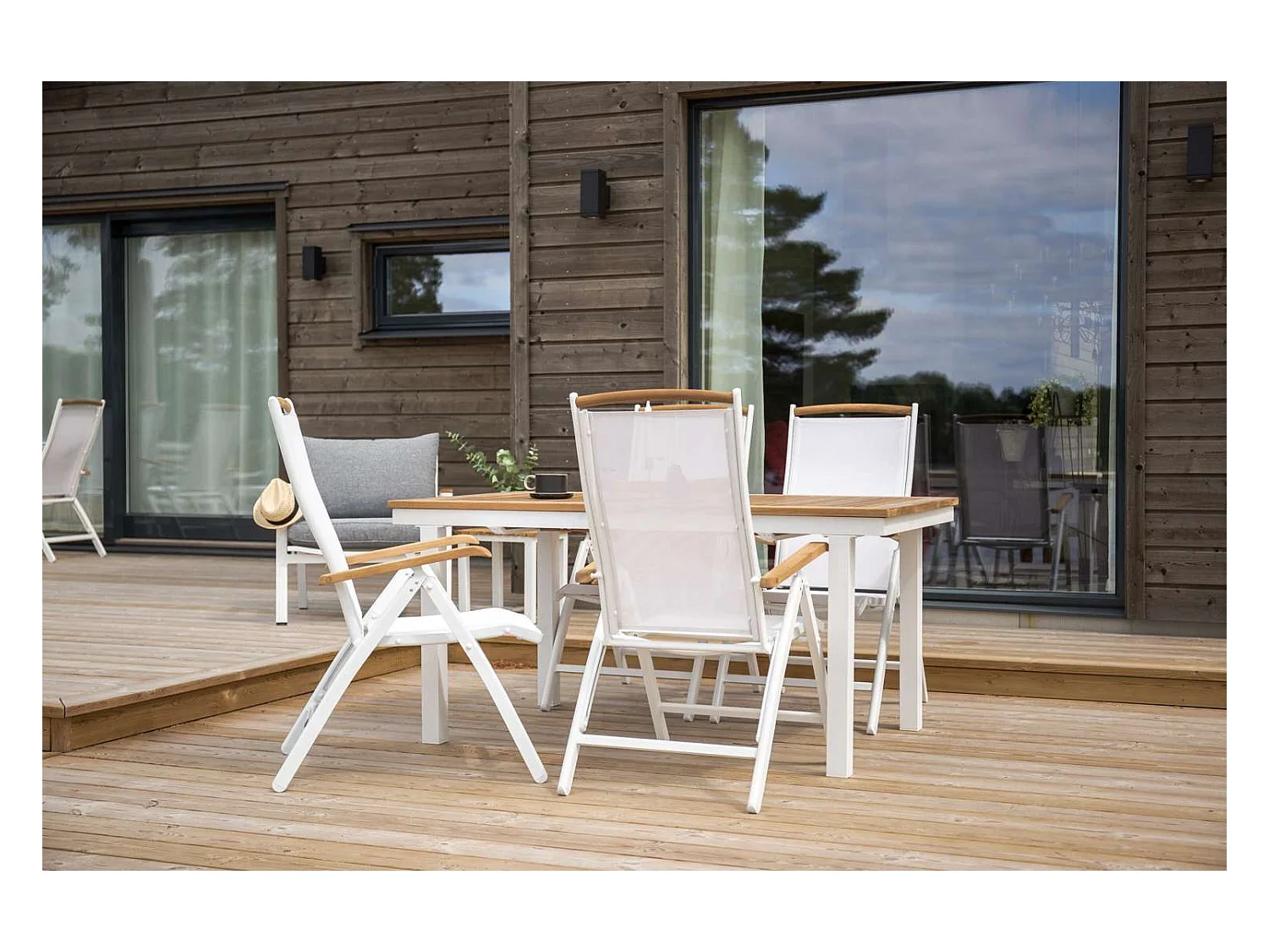 Panama Gartenstuhl 5 Pos. einstellbar weiß, natur.