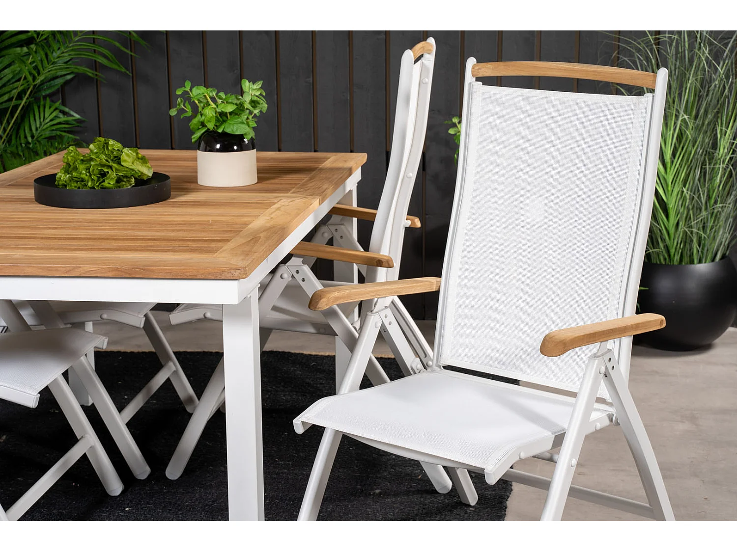 Panama Chaise de jardin réglable, 5 positions, blanc, teinte naturelle.