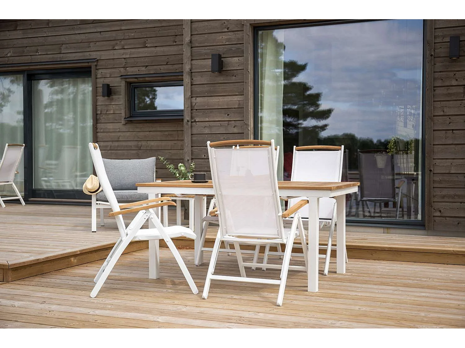 Panama Chaise de jardin réglable, 5 positions, blanc, teinte naturelle.