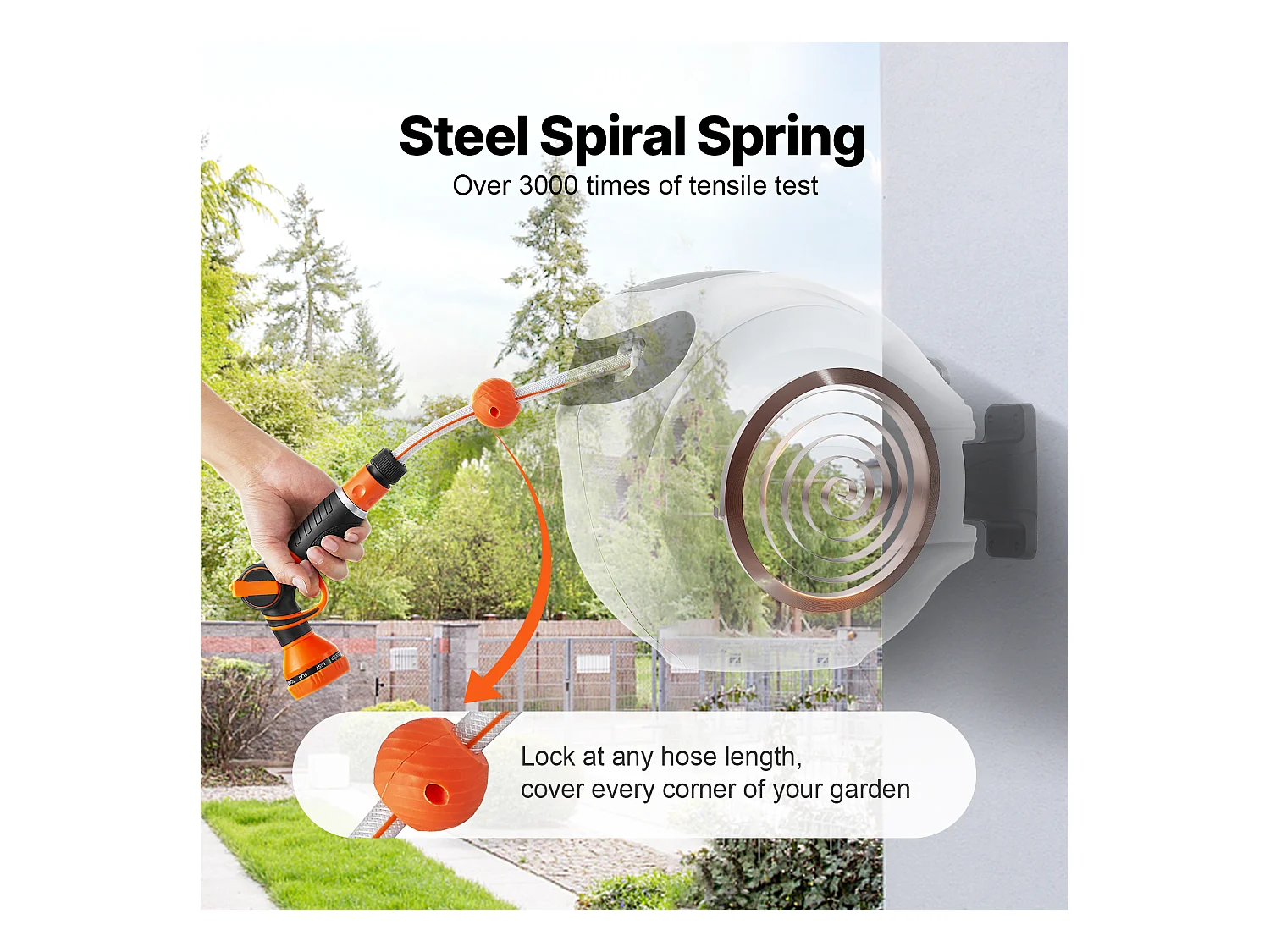 Enrouleur de Tuyau d'Arrosage Rétractable SucceBuy, 1,2 cm x 30 m, Fixé au Mur, Avec Buse 9 - Pattern, Verrouillage de Toute Longueur