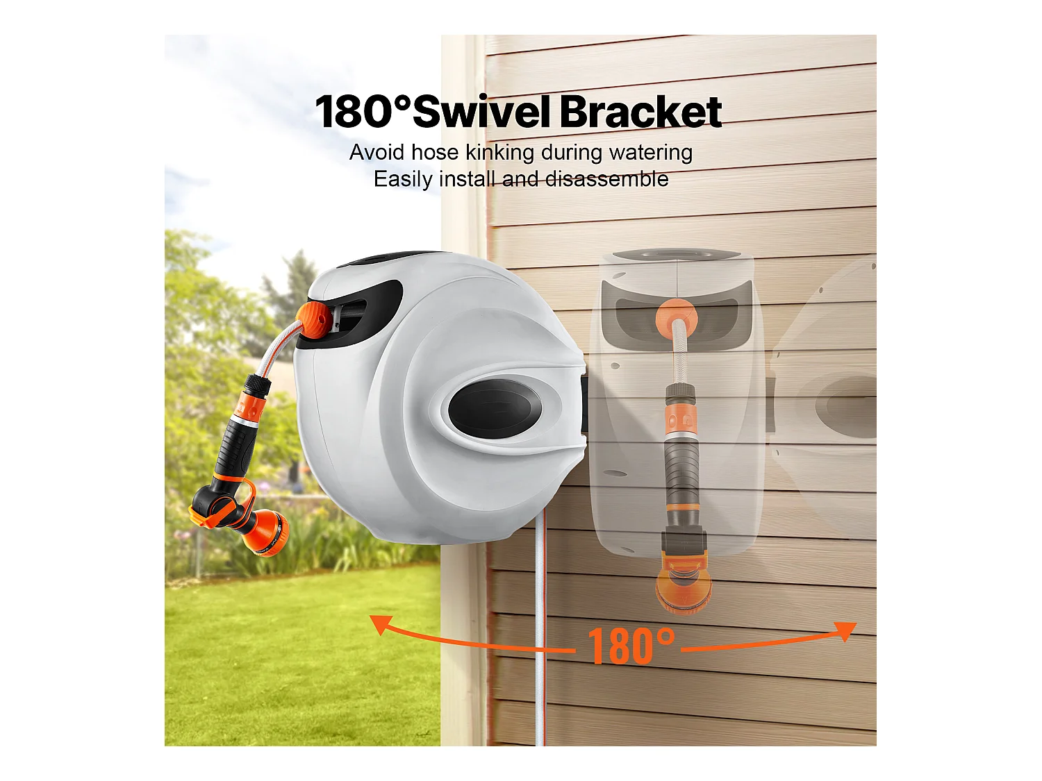 Enrouleur de Tuyau d'Arrosage Rétractable SucceBuy, 1,2 cm x 30 m, Fixé au Mur, Avec Buse 9 - Pattern, Verrouillage de Toute Longueur