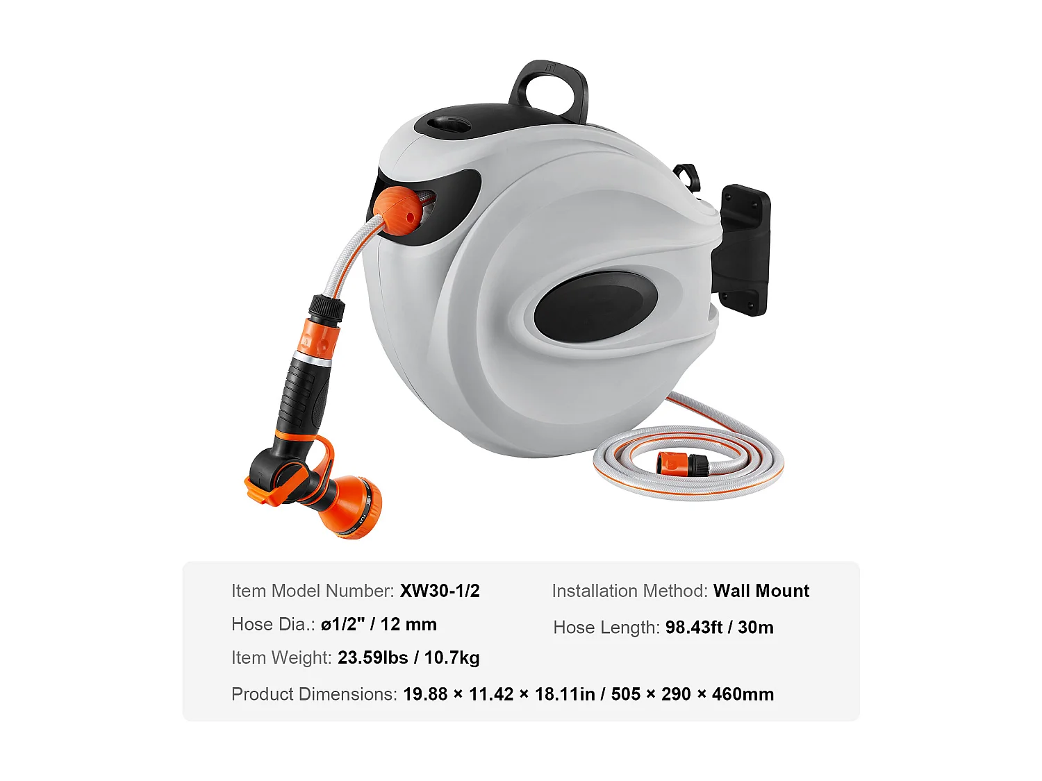 Enrouleur de Tuyau d'Arrosage Rétractable SucceBuy, 1,2 cm x 30 m, Fixé au Mur, Avec Buse 9 - Pattern, Verrouillage de Toute Longueur