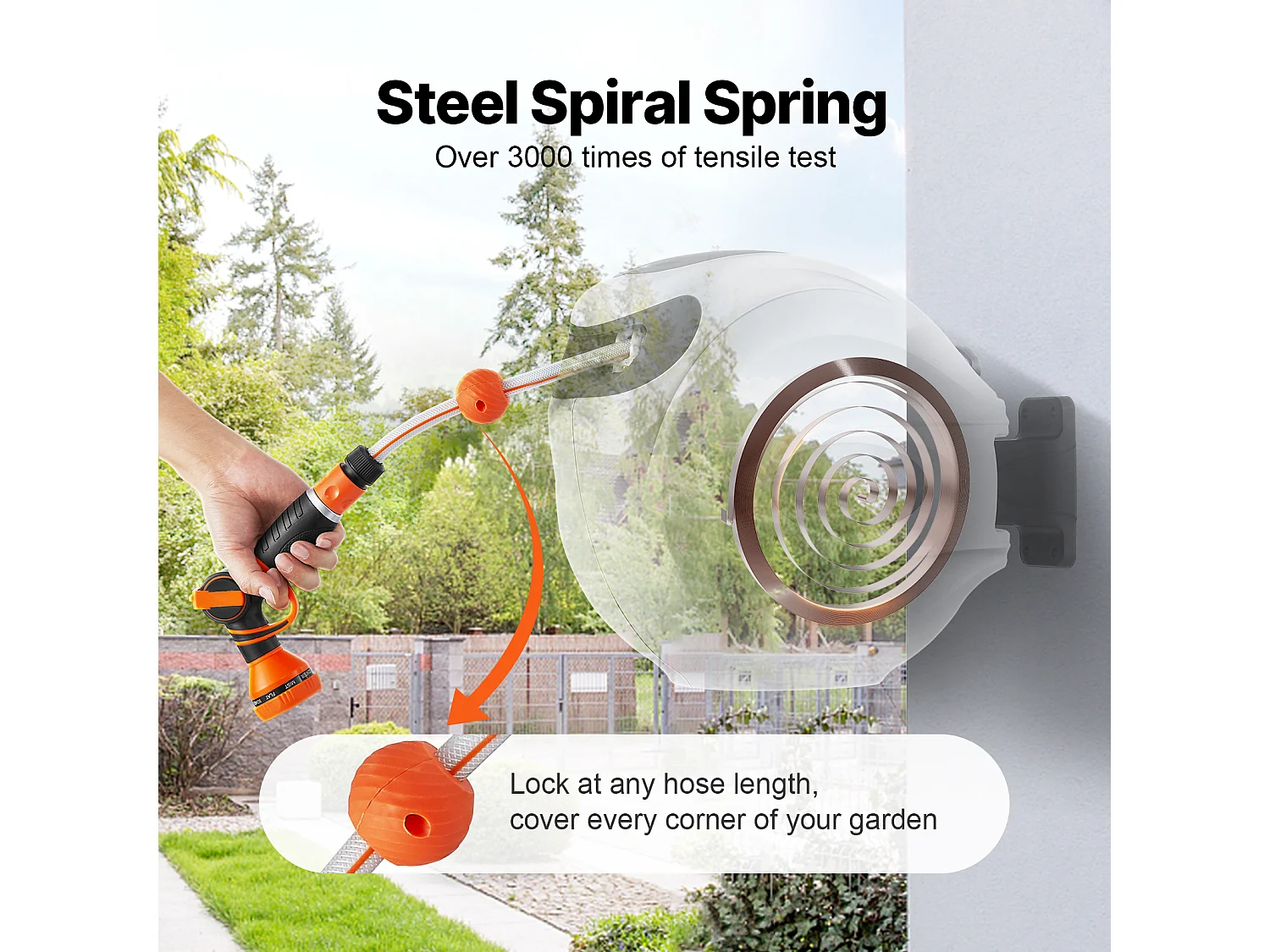Enrouleur de Tuyau d'Arrosage Rétractable SucceBuy, 1,2 cm x 30 m, Fixé au Mur, Avec Buse 9 - Pattern, Verrouillage de Toute Longueur