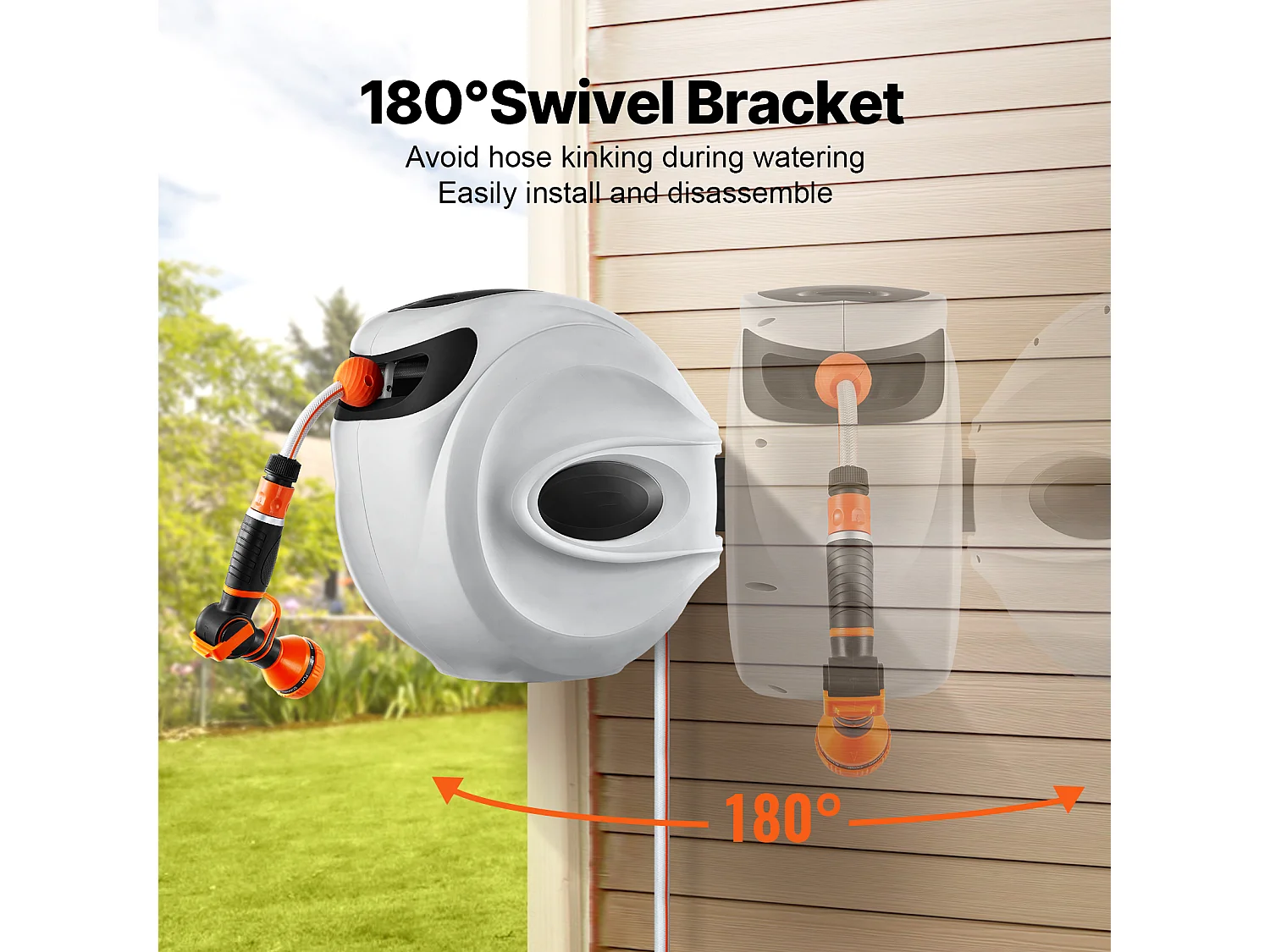 Enrouleur de Tuyau d'Arrosage Rétractable SucceBuy, 1,2 cm x 30 m, Fixé au Mur, Avec Buse 9 - Pattern, Verrouillage de Toute Longueur