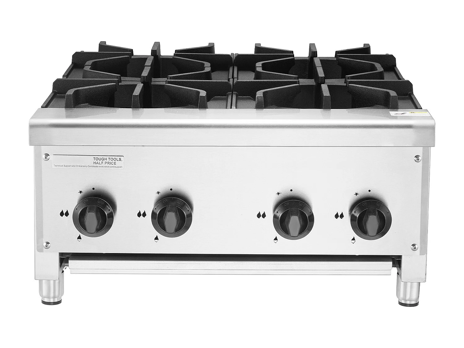 Commercieel Gasfornuis SucceBuy, Aanrecht Verwarmingsplaat met 4 Branders, Aanrecht Fornuis op Propaan en Aardgas, 28 kW