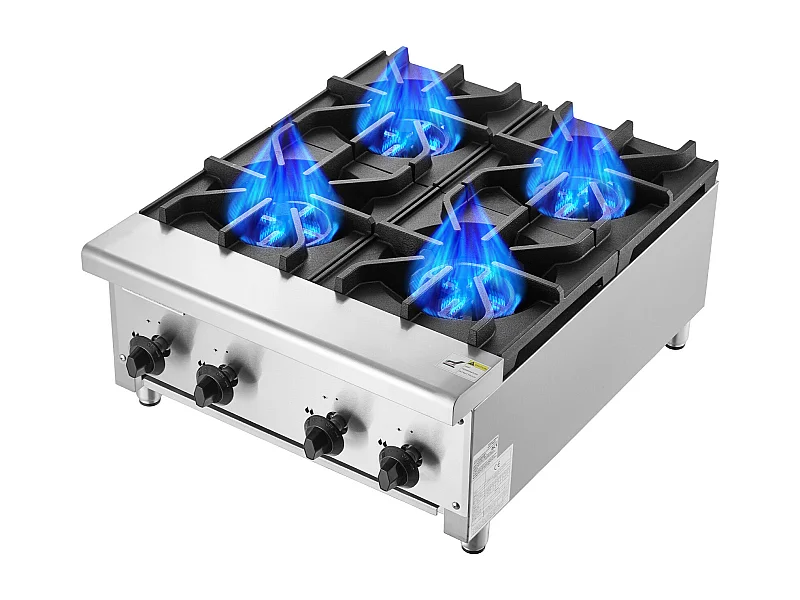 Fogão a Gás Comercial SucceBuy, Placa de Aquecimento de Balcão com 4 Queimadores, Fogão de Balcão a Propano e Gás Natural, 28 kW