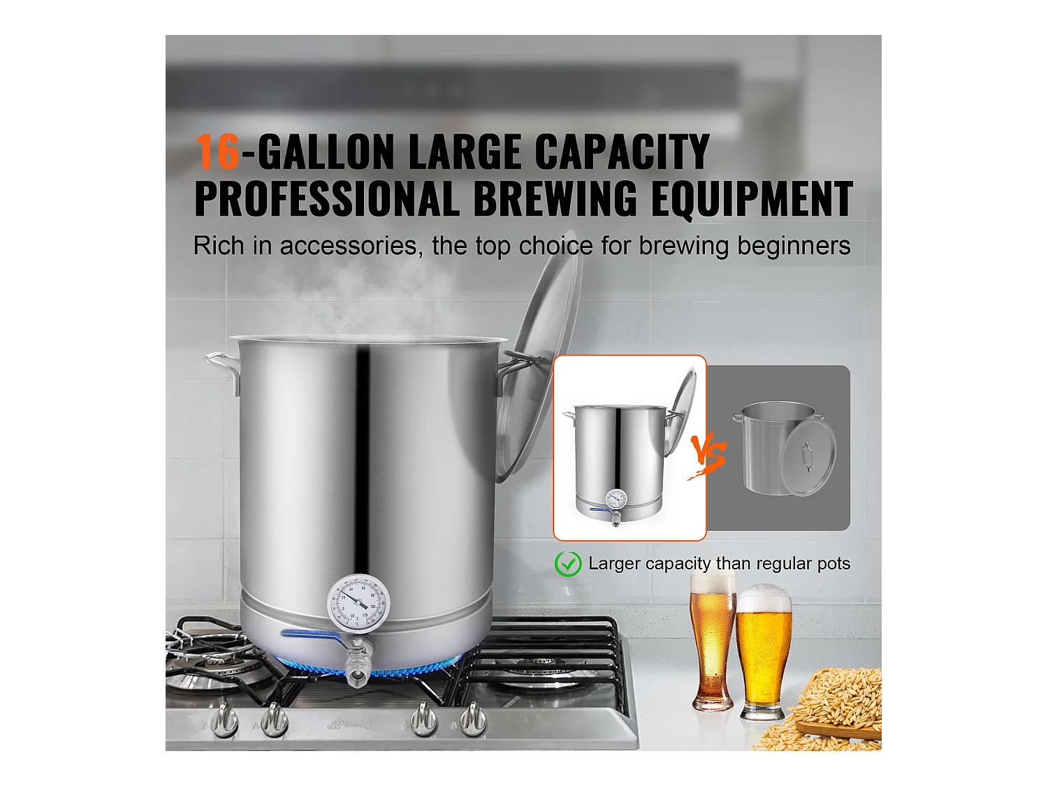 Braukessel SucceBuy aus Edelstahl 60.6L, Dreifachboden, Bierbraukessel, Hausbrau-Bedarf