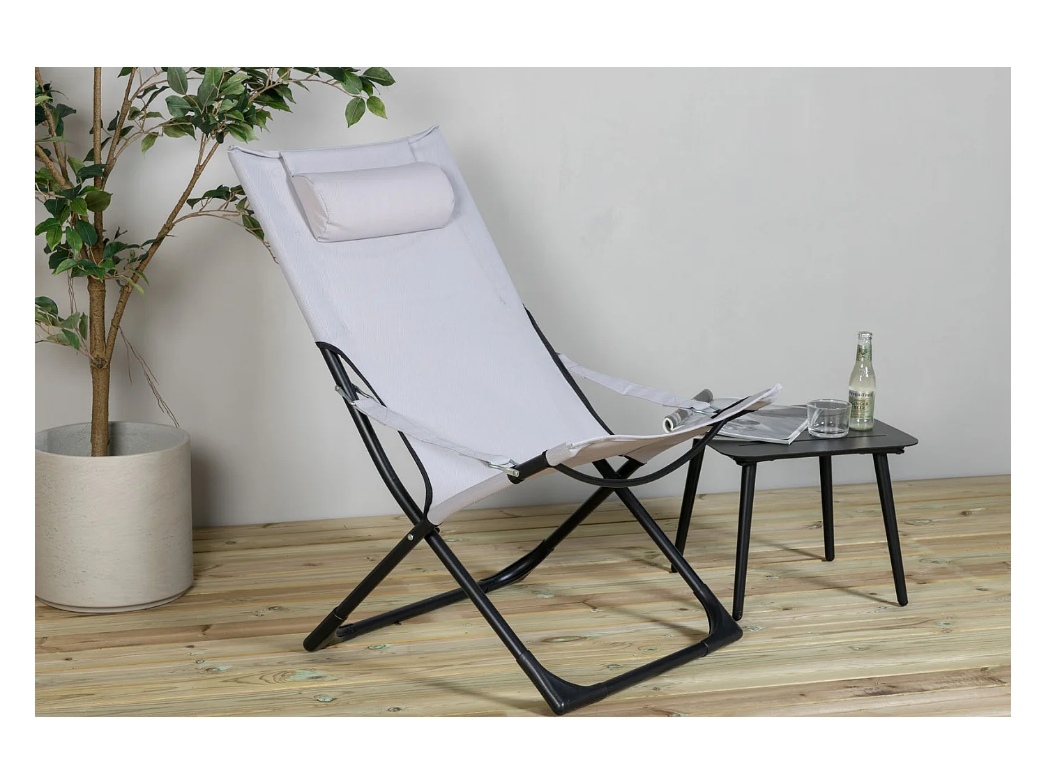 Seville Chaise longue de jardin, chaise de plage pliante, gris.