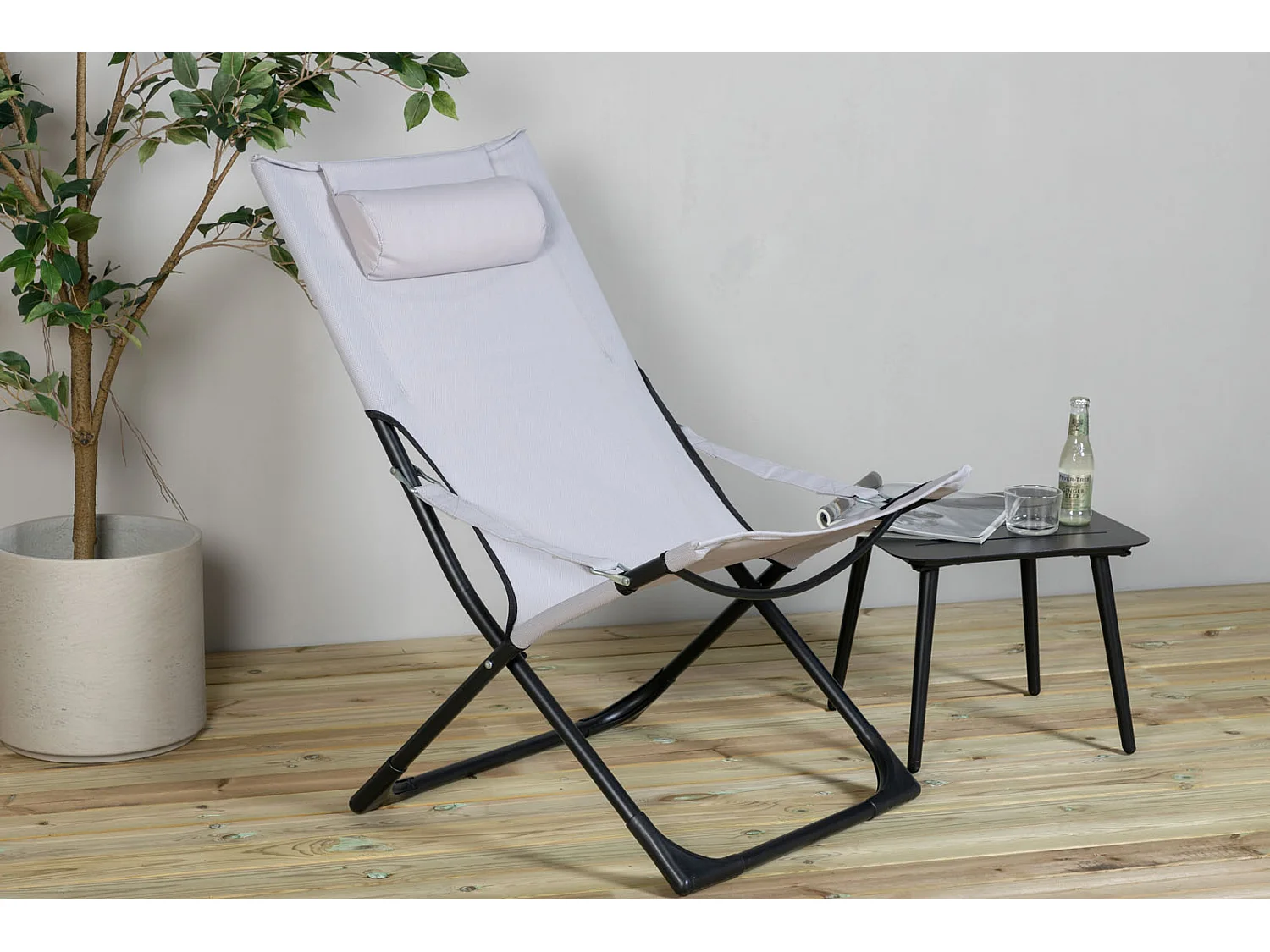 Seville Chaise longue de jardin, chaise de plage pliante, gris.