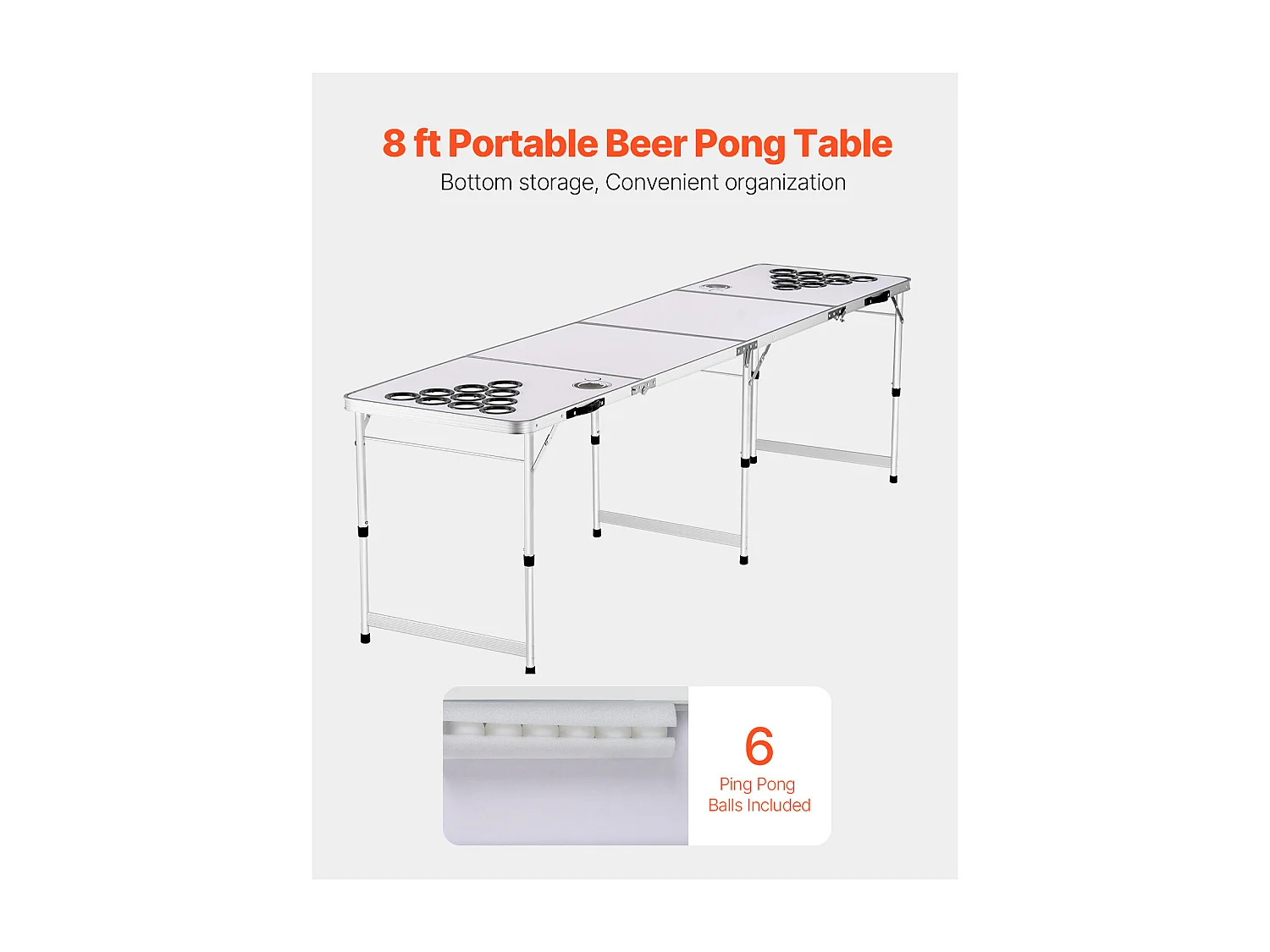 Stół do Beer-Pong Portatywny SucceBuy, 2,4 m, Gra na Imprezę w Bagażniku, Otwory na Puszki, Piłki do Ping-Ponga