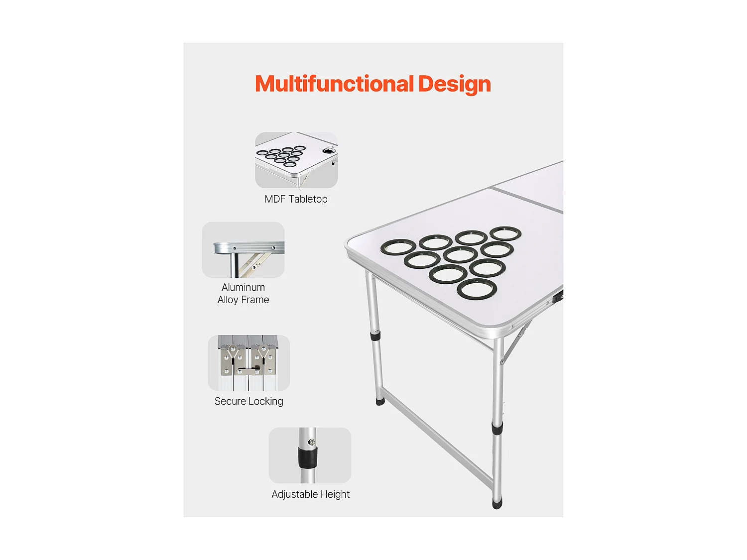 Stół do Beer-Pong Portatywny SucceBuy, 2,4 m, Gra na Imprezę w Bagażniku, Otwory na Puszki, Piłki do Ping-Ponga