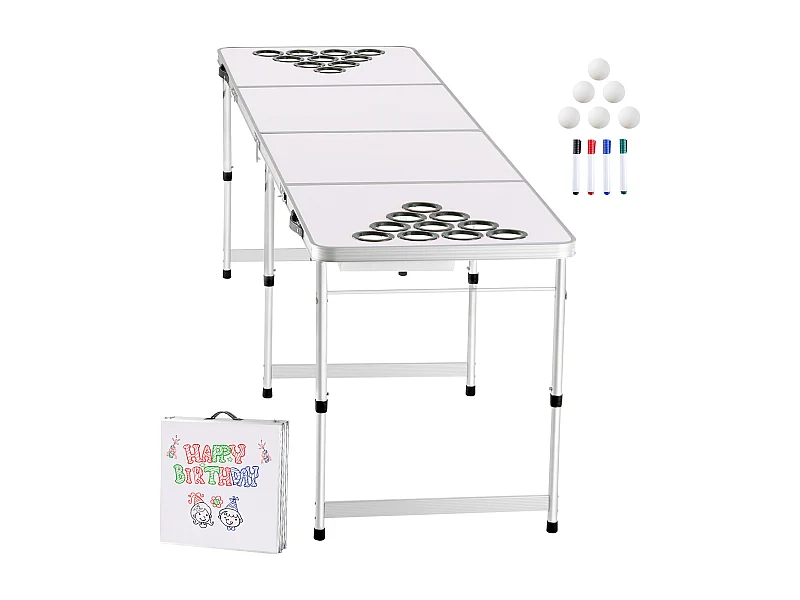 Stół do Beer-Pong Portatywny SucceBuy, 2,4 m, Gra na Imprezę w Bagażniku, Otwory na Puszki, Piłki do Ping-Ponga