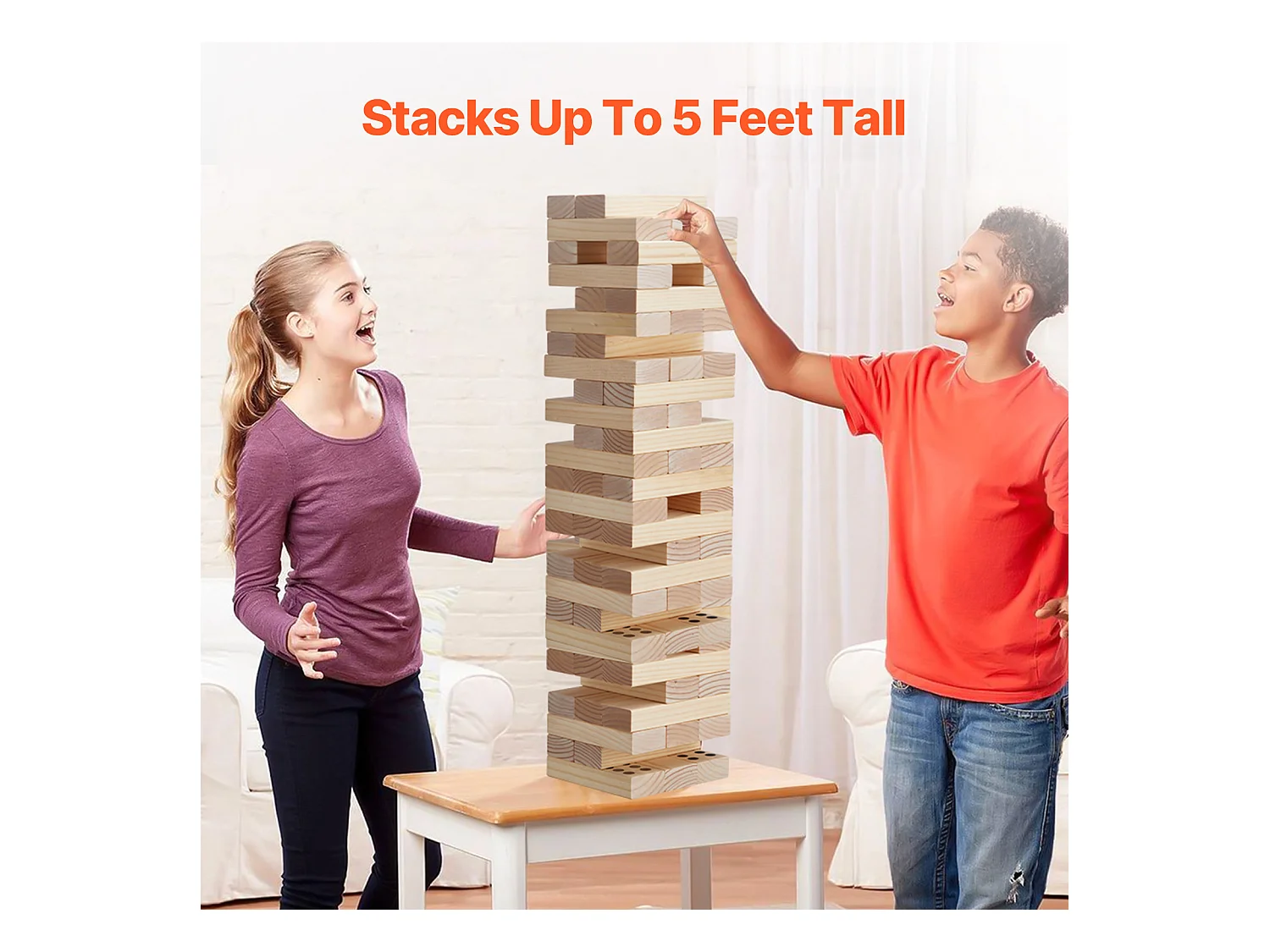 Jouet en Bois à Bascule SucceBuy, 60 Blocs, Tour Géante à Bascule, Bois de Pin, Sac