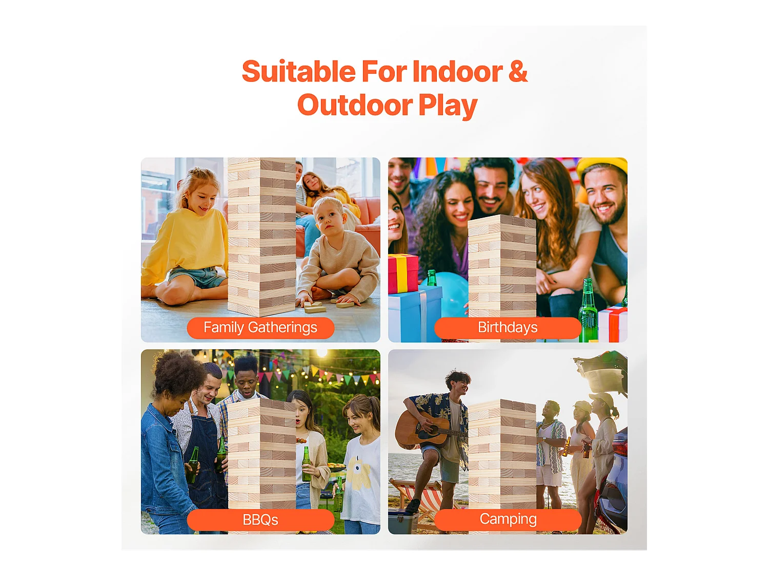 Jouet en Bois à Bascule SucceBuy, 60 Blocs, Tour Géante à Bascule, Bois de Pin, Sac