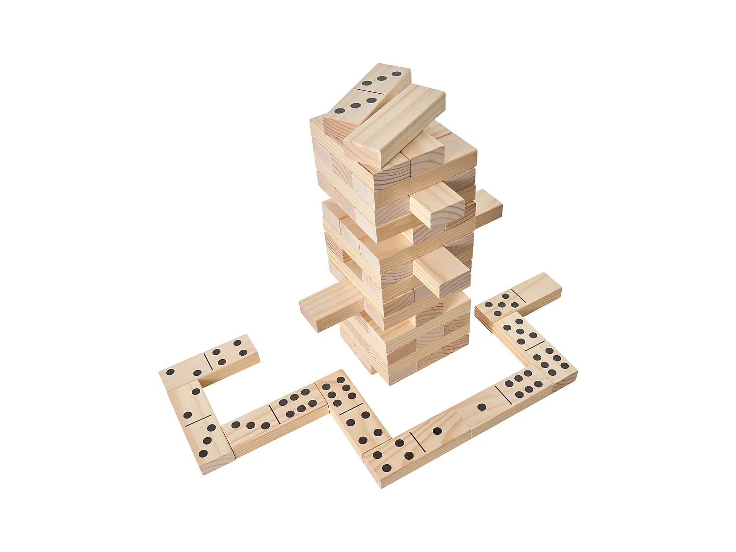 Jouet en Bois à Bascule SucceBuy, 60 Blocs, Tour Géante à Bascule, Bois de Pin, Sac