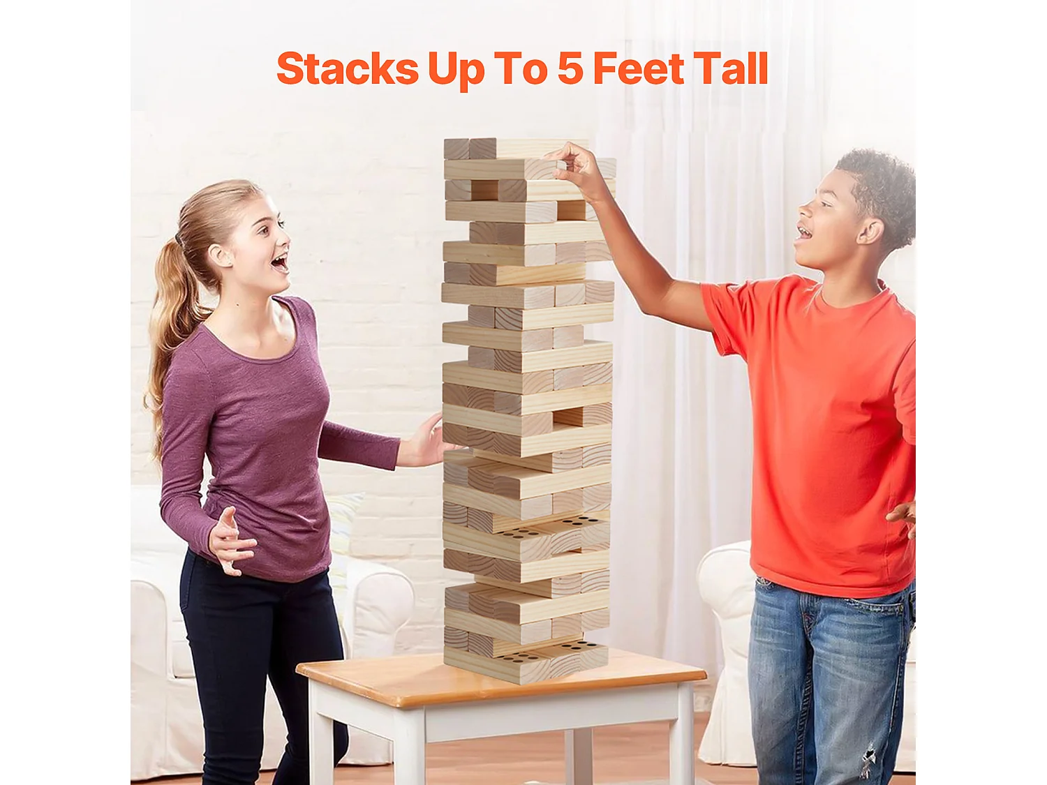 Houten Schommel Speelgoed SucceBuy, 60 Blokken, Gigantische Schommeltoren, Dennenhout, Tas