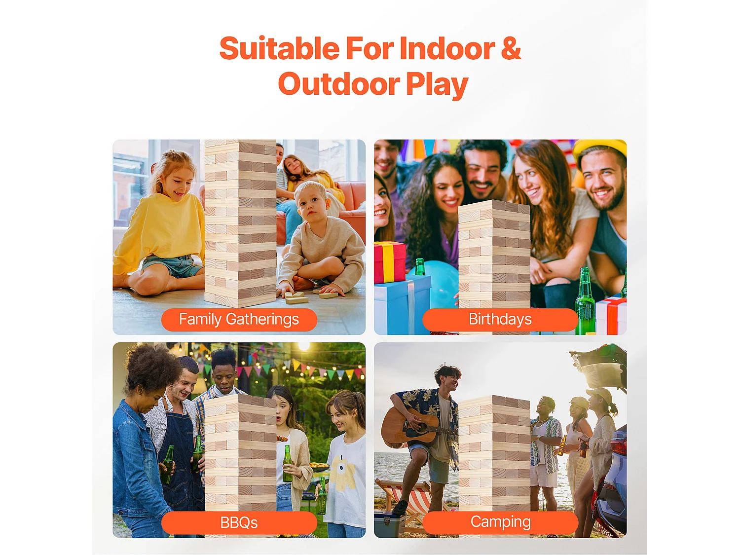 Houten Schommel Speelgoed SucceBuy, 60 Blokken, Gigantische Schommeltoren, Dennenhout, Tas