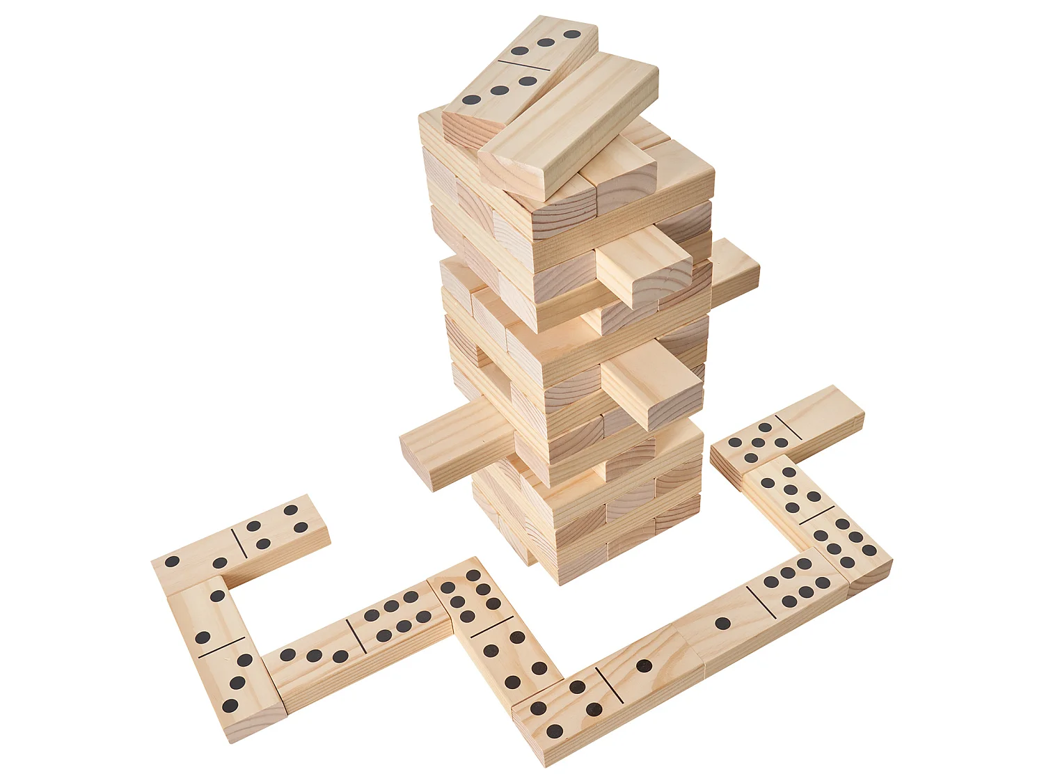 Jouet en Bois à Bascule SucceBuy, 60 Blocs, Tour Géante à Bascule, Bois de Pin, Sac