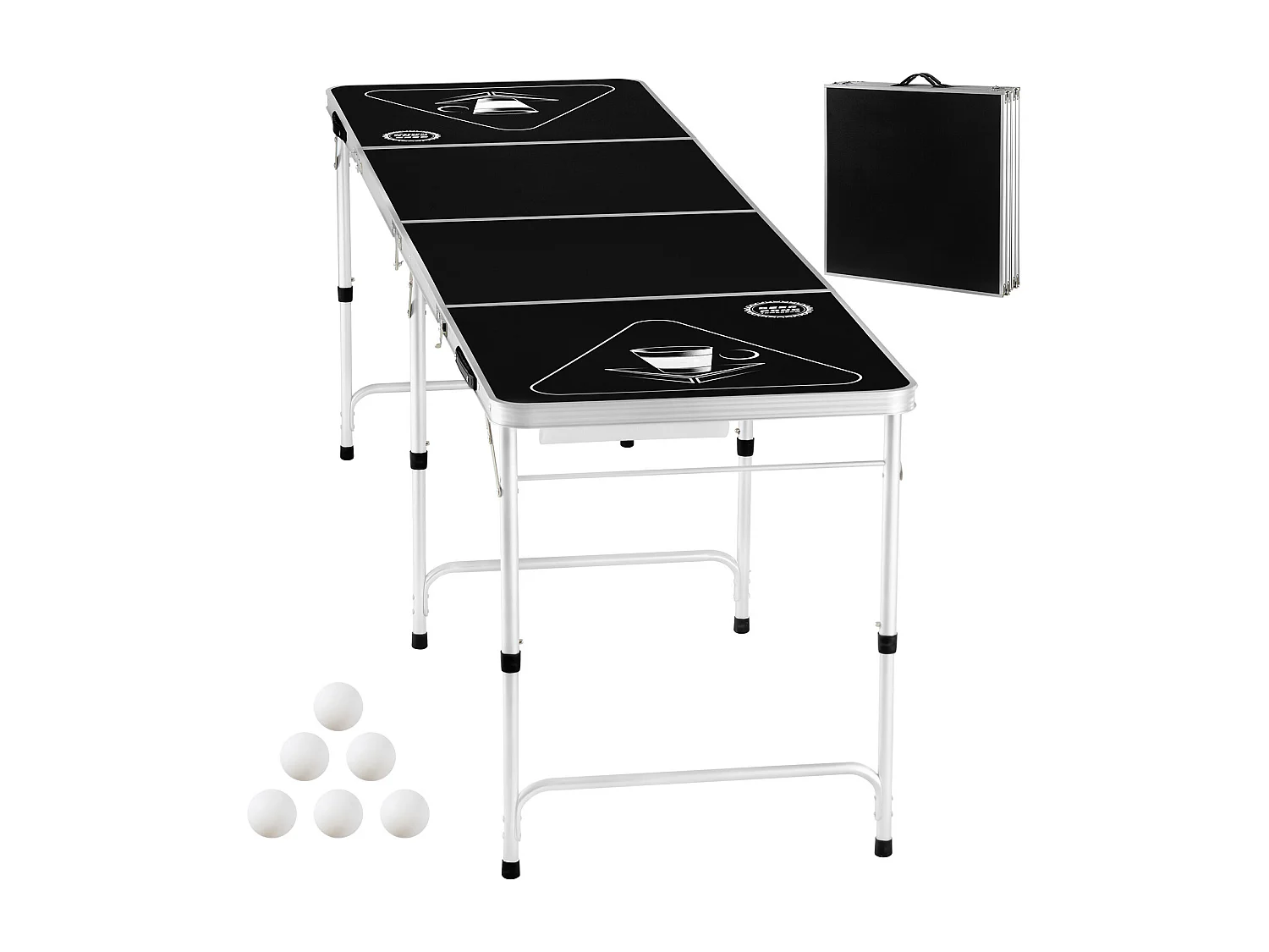 Stół do Beer-Pong Zwijany SucceBuy, 2,4 m, Przenośna Gra na Imprezę z Ręczką, do Biura, na Imprezę, w Podróż i na Kemping